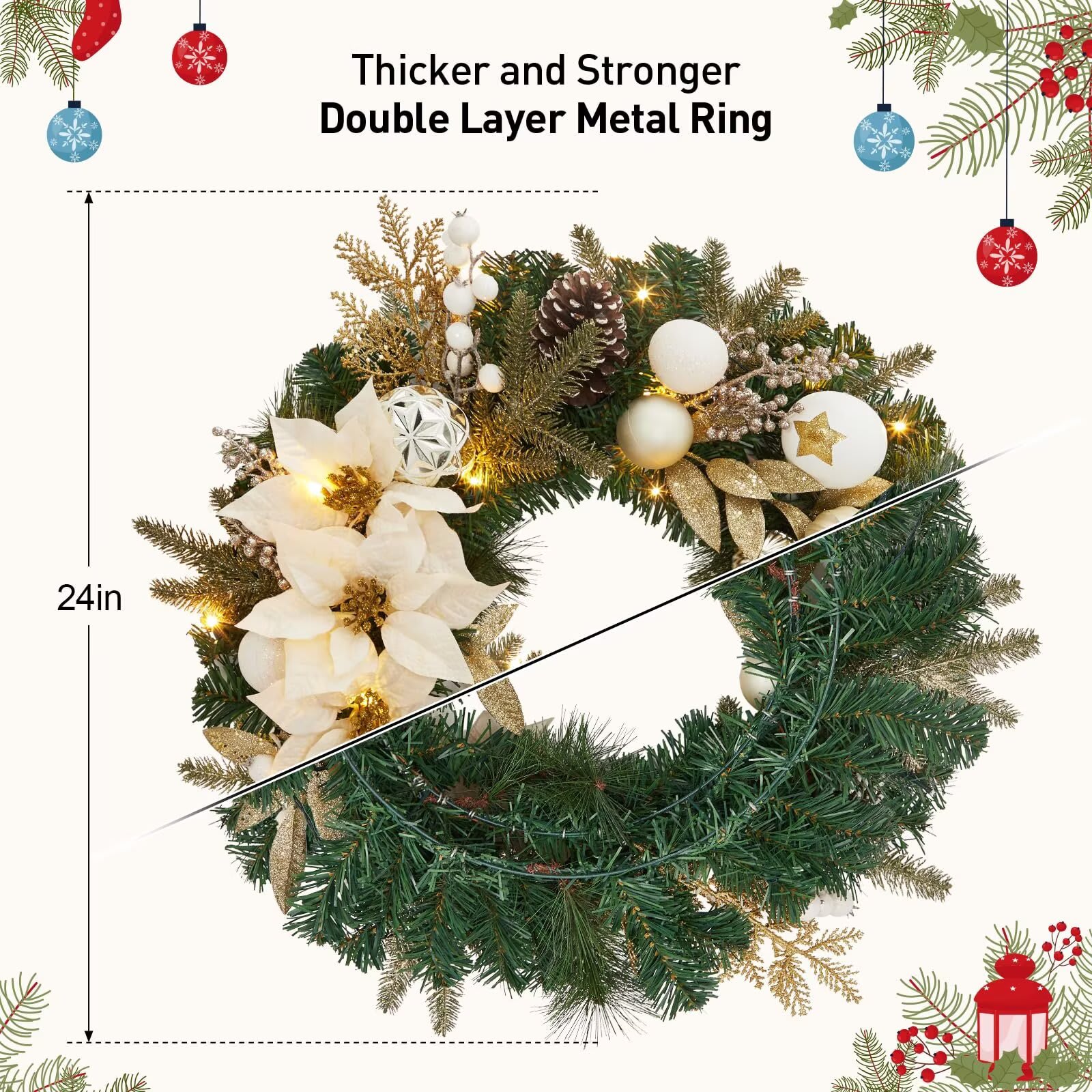 Qeetex JXNAG-PHO-15L9GZGB Artificial-Christmas-Wreaths - View #2