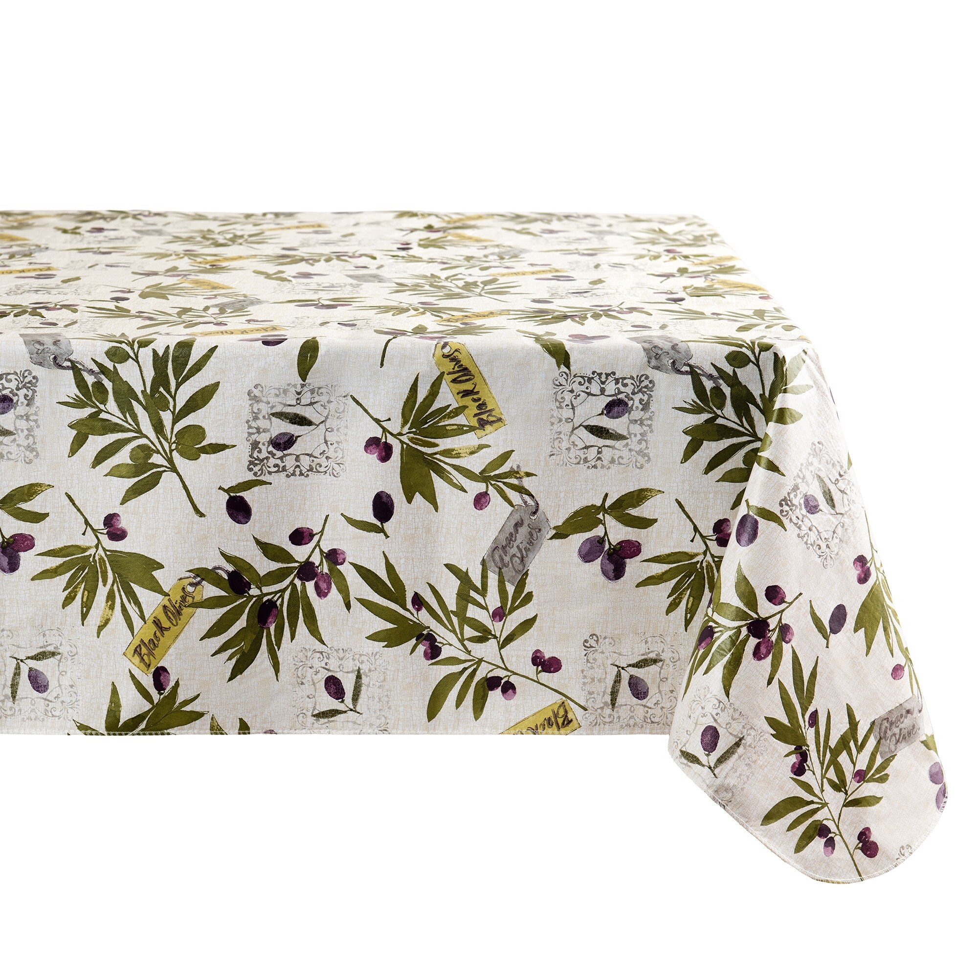 Elrene Home Fashions 194590058715 Montalcino Italian Olive Branch Print Vinyl 60x102 Indoor/Outdoor Multicolor Table Cover for 6-ft rectangle