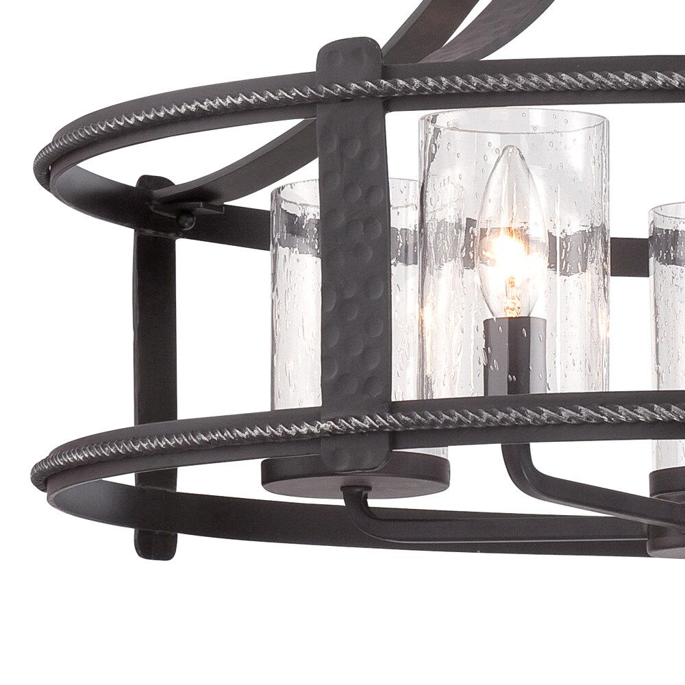 Traditional Black Drum 24" Plug-in Chandelier with Clear Seedy Glass