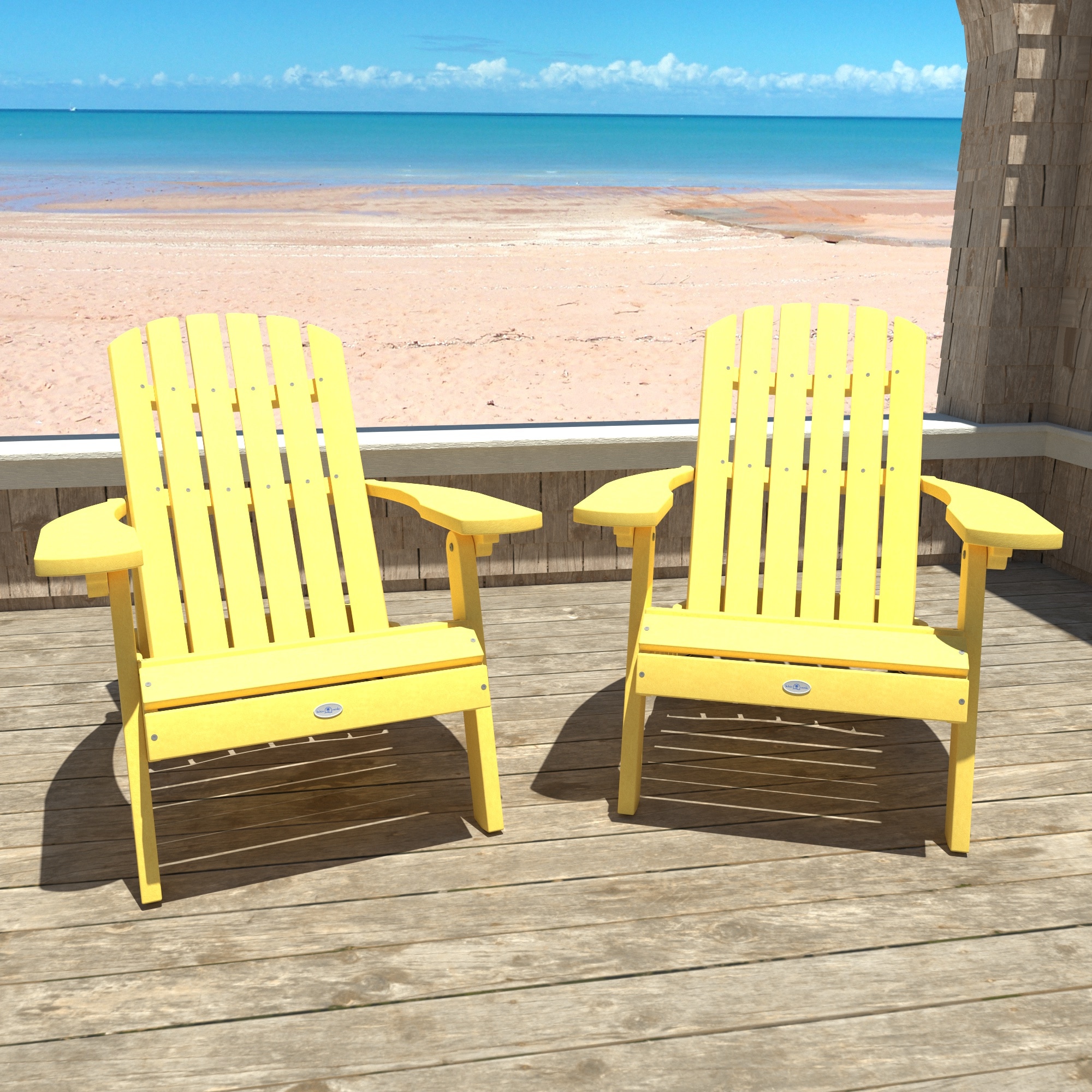 highwood BV-KT2CHL101-SYE Cape Set of 2 Sunbeam Yellow HDPE Frame Stationary Adirondack Chair with Slat Seat