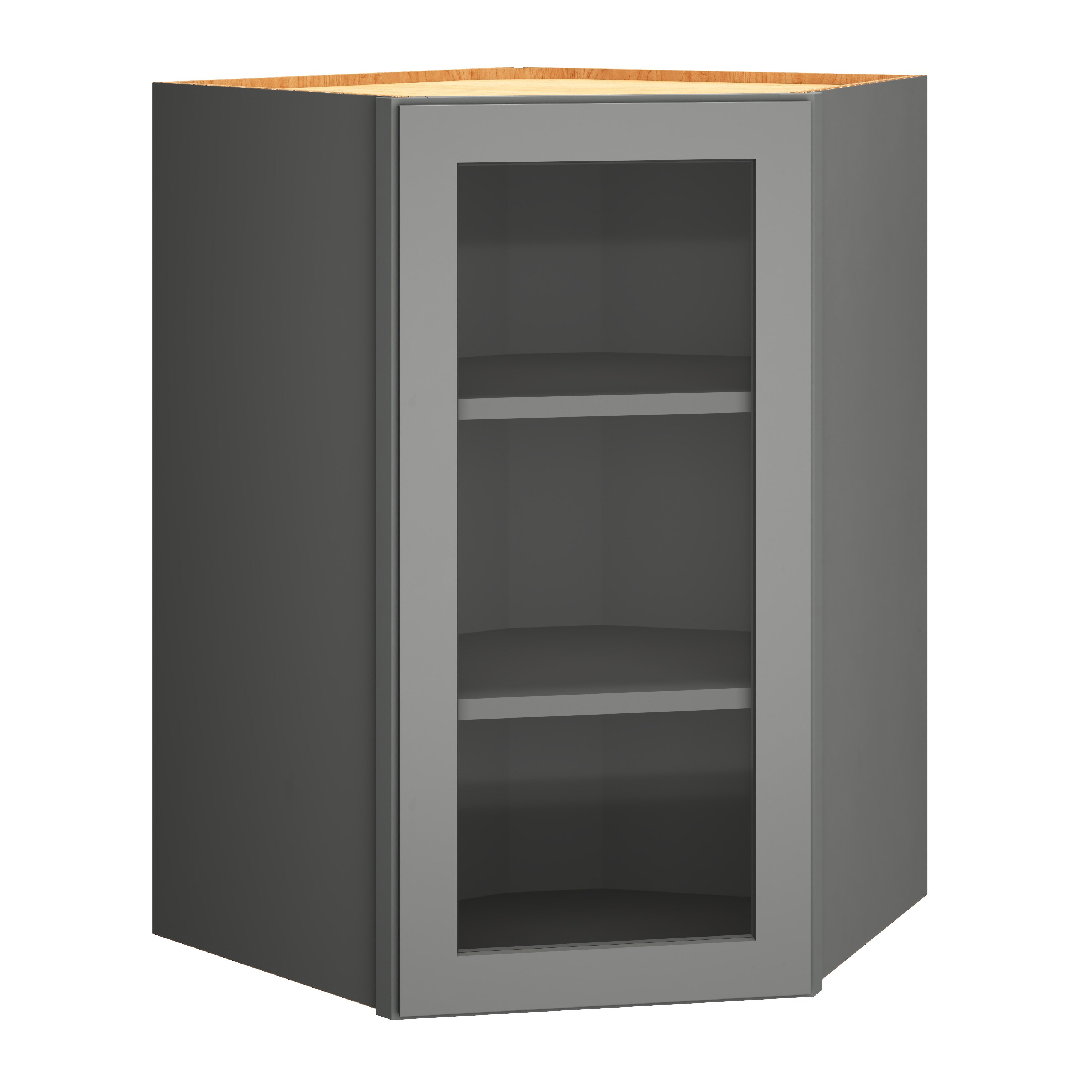 Diamond Express 328 DWCG362424R Jamestown 36-in W x 36-in H x 12-in D Moonstone Gray Diagonal Corner wall Fully assembled Plywood Cabinet (Cut for Glass Square)