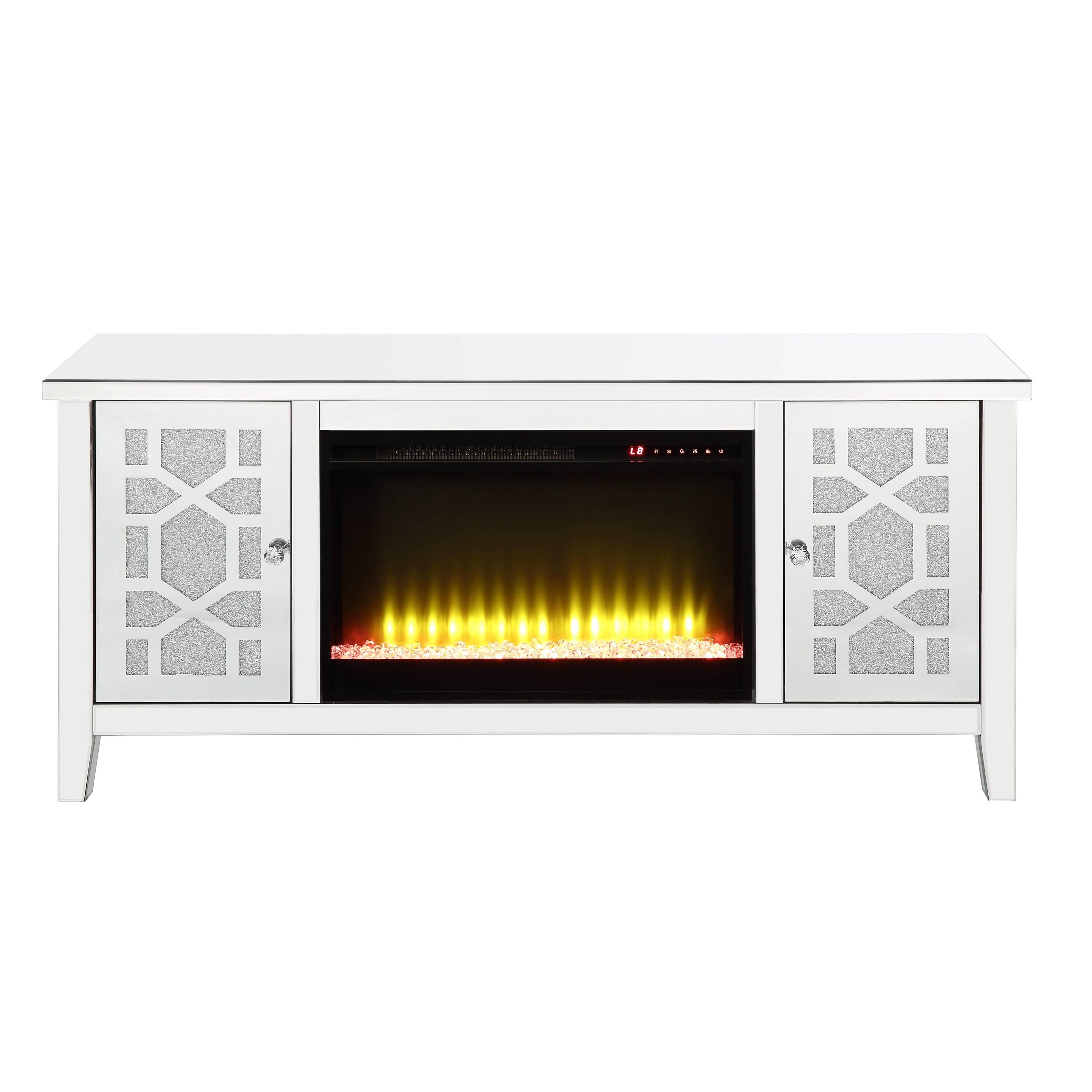 Maocao Hoom FZ00312 59-Inches W Silver TV Stand with LED Flat wall Electric Fireplace with Remote Control Included