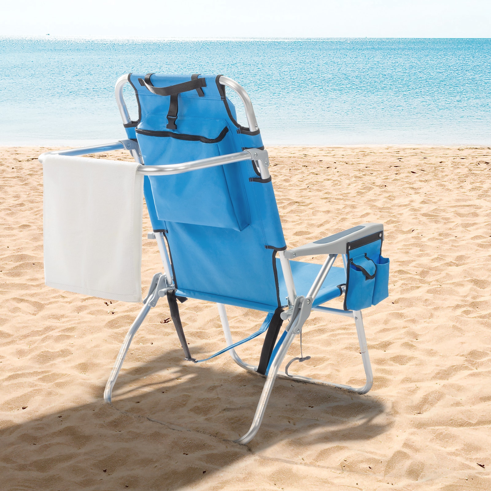 Outopee Polyester Blue Folding Beach Chair (Adjustable and Carrying ...