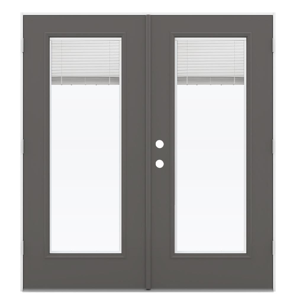 JELD-WEN LOWOLJW205900188 72-in x 80-in x 4-9/16-in Jamb Low-e Blinds Between The Glass Timber Gray Steel French Left-Hand Outswing Double Patio Door