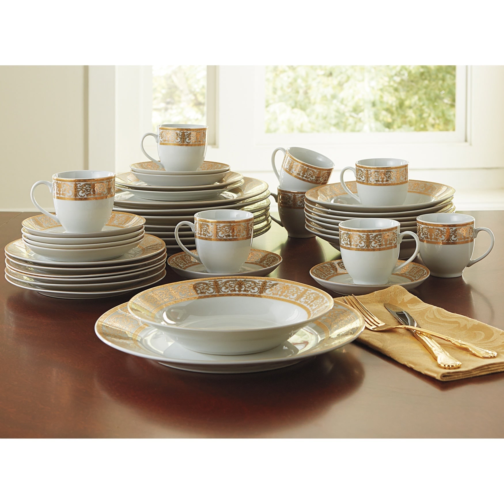 BrylaneHome Medici 40-Pc. Golden Porcelain Dinnerware Set #196391418071