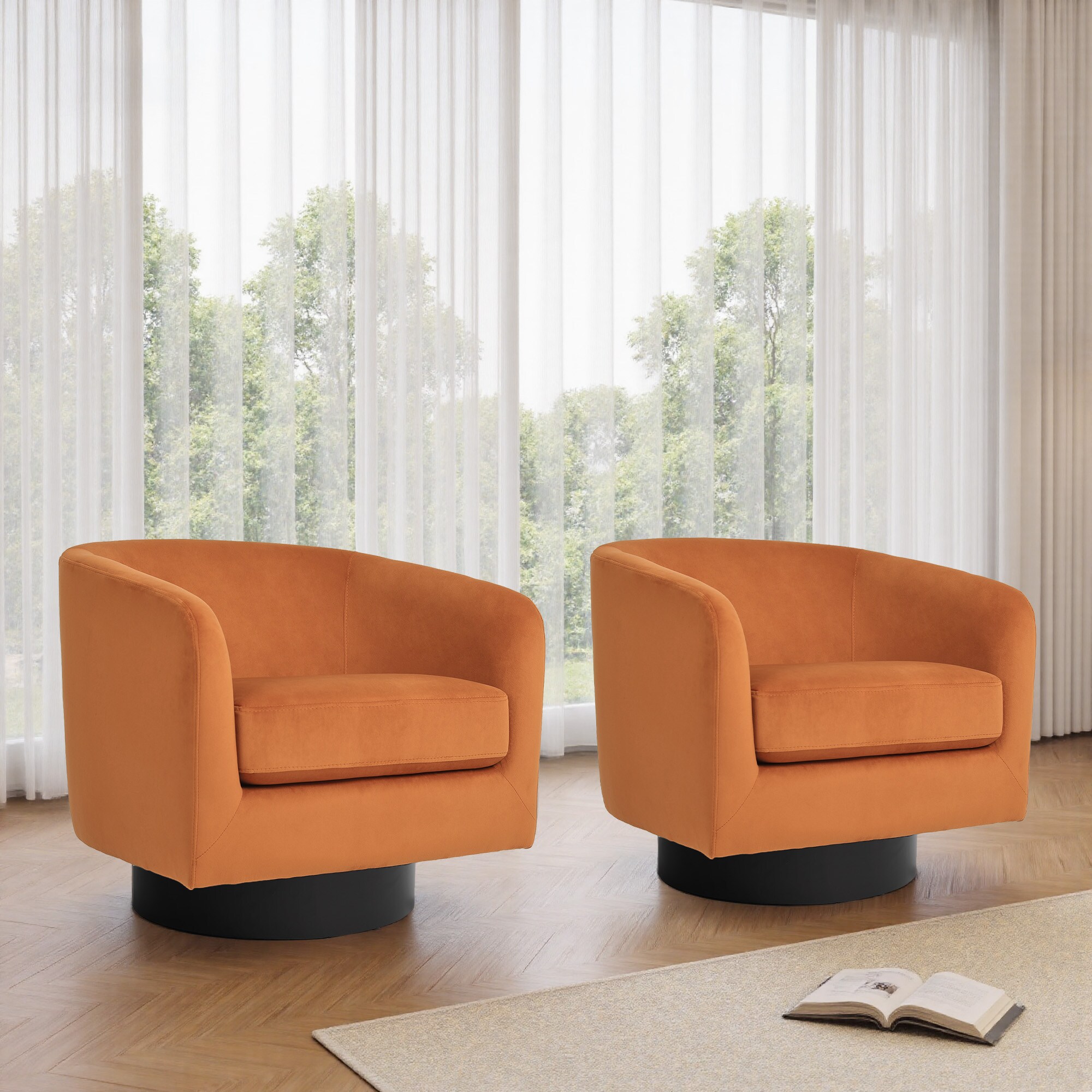 Dreamsidea Velvet Accent Chair with Swivel Barrel Design for Living ...