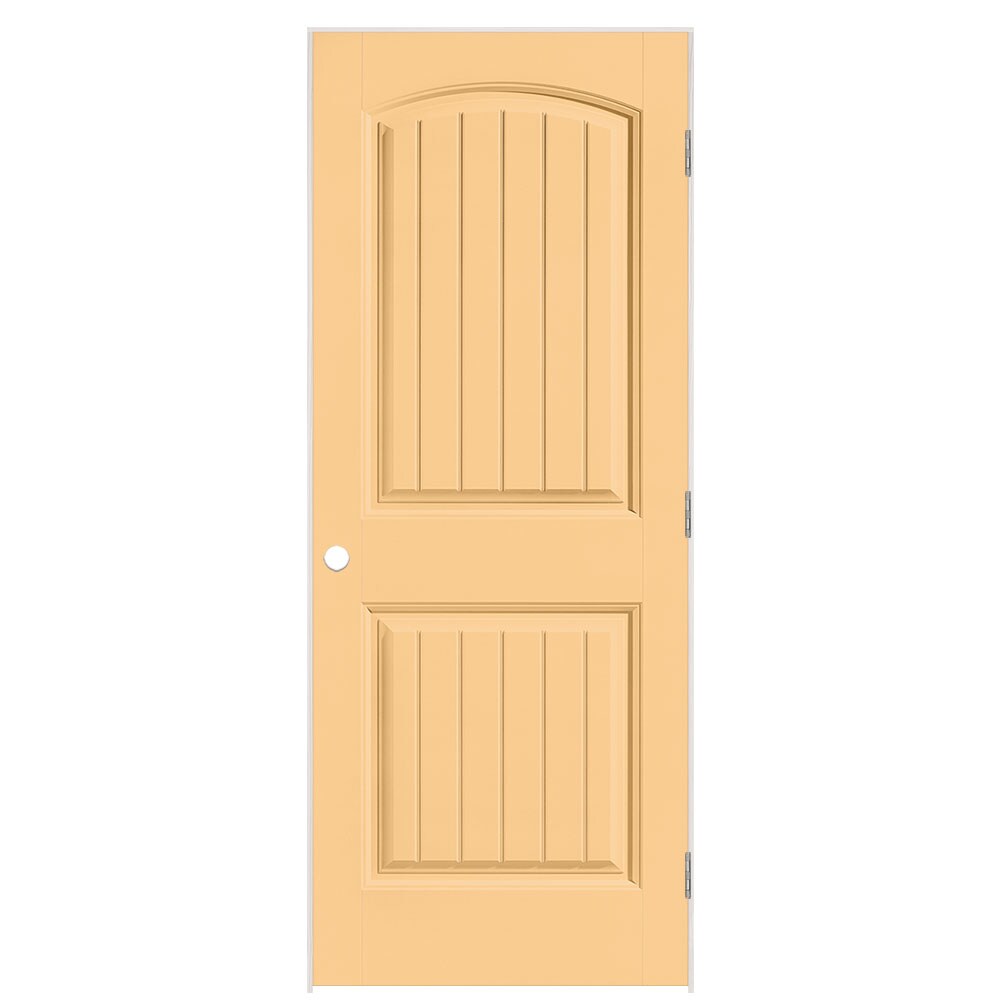 Masonite 1443803 32-in x 80-in Marigold Solid core 2-panel round top plank Left hand Smooth Prefinished Molded composite Flat Jamb Single Prehung Interior Door