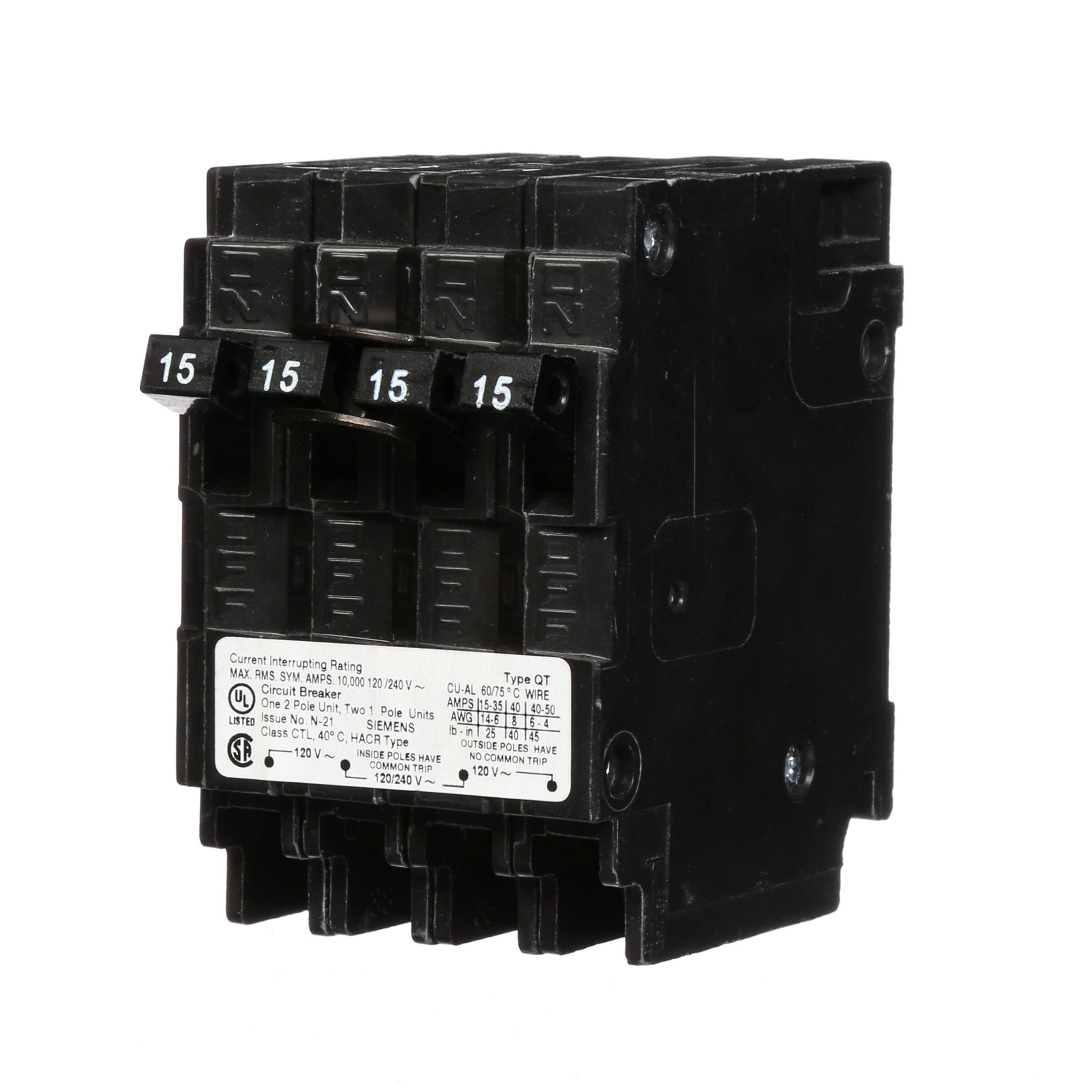 Siemens QT 15-amp/15-amp 4-Pole Quad Circuit Breaker in the Circuit ...