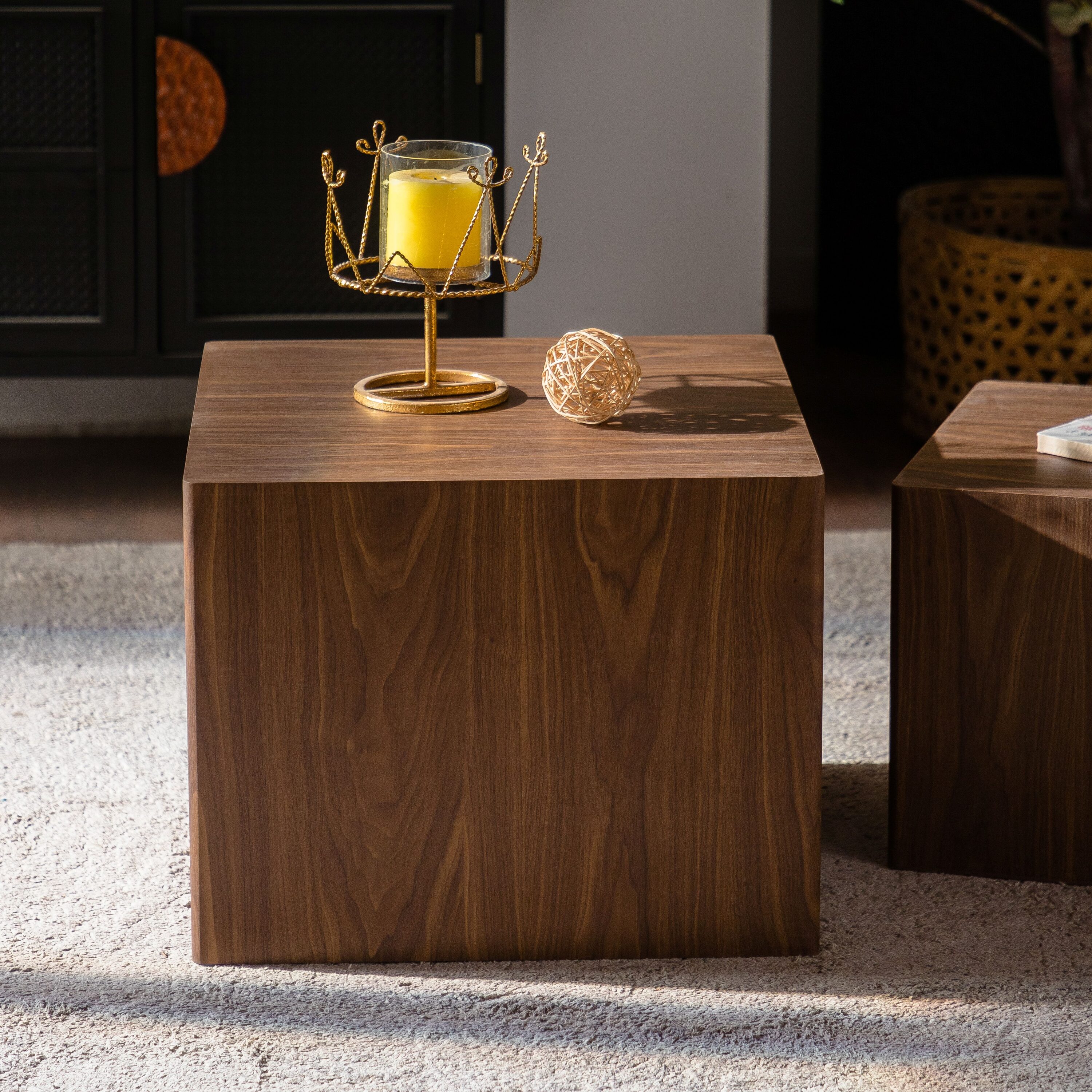GDFStudio Indoor Modern Wood 2-Piece 18.9-in and 15.75-in Square ...