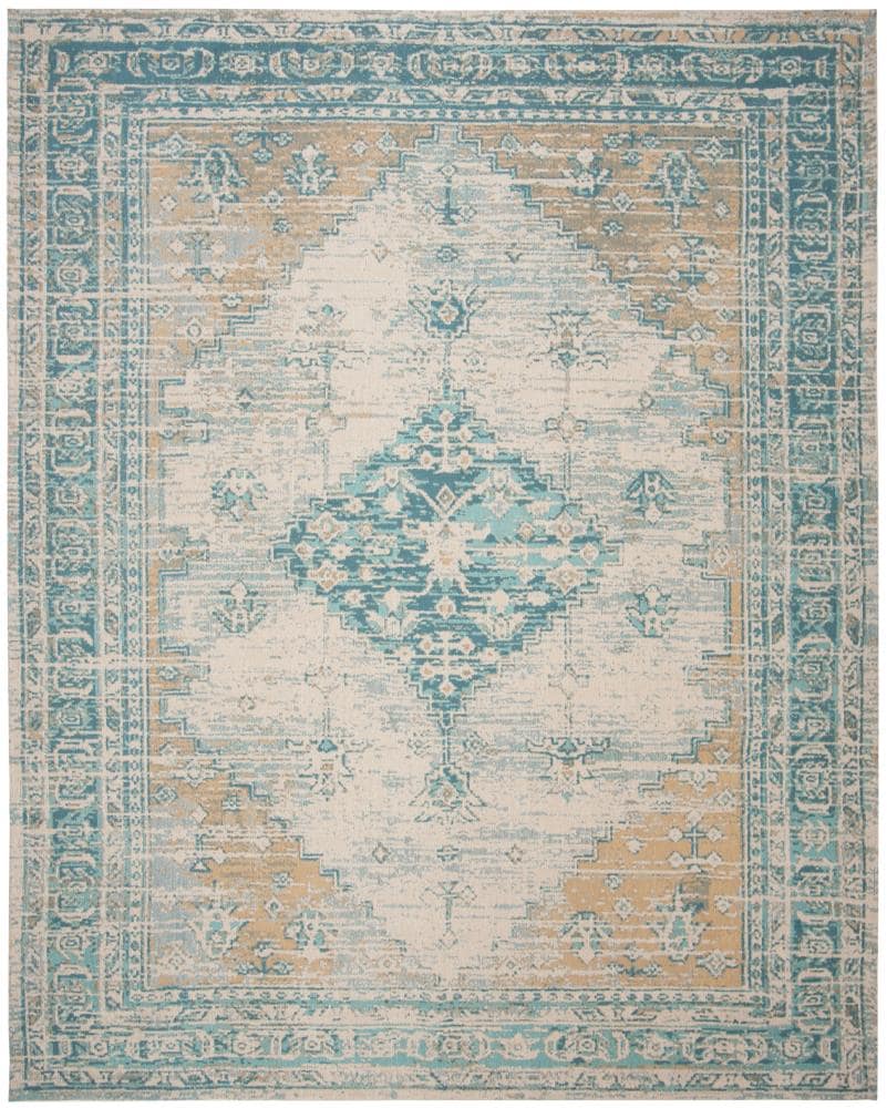 Safavieh CLV113J-8 Classic Vintage Hayla 8 x 10 (ft) Loomed Polyester Aqua Rectangular Indoor Distressed/Overdyed Vintage Area rug