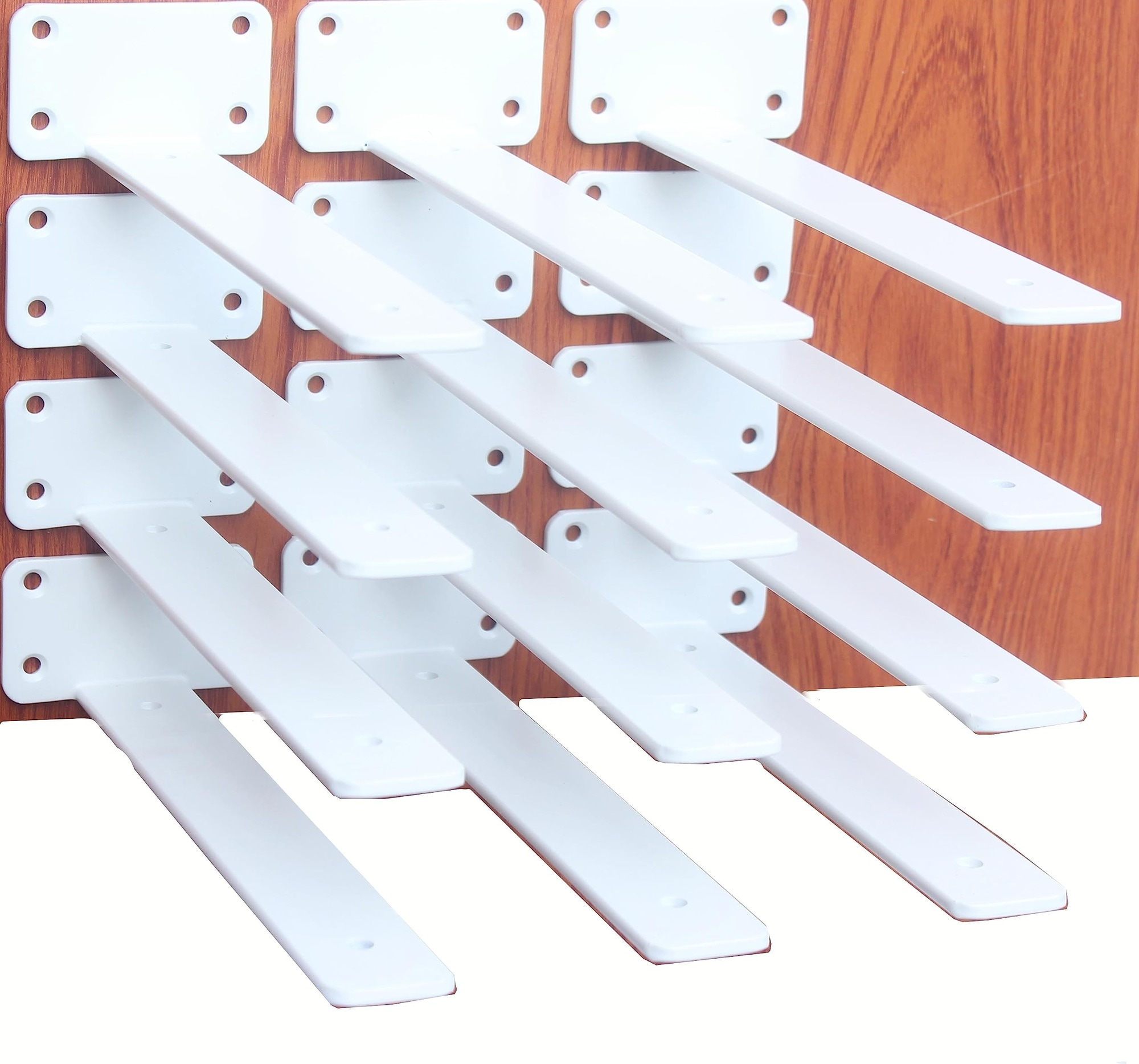 Misopily  12 pack 10 inch white hidden L shelf bracket heavy duty iron floating shelf support rustic metal for home office garage includes screws