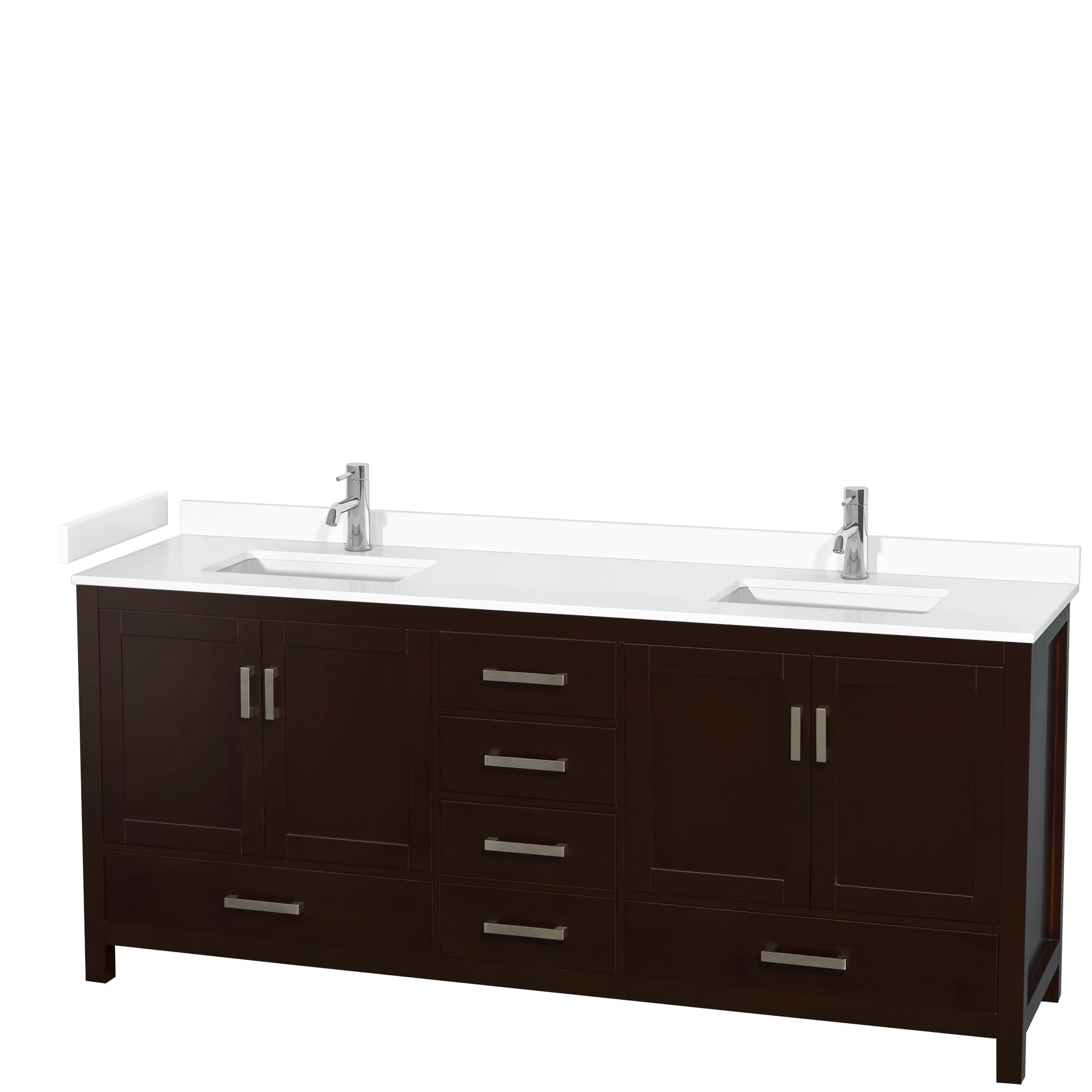 Wyndham Collection WCS141480DESWCUNSMXX Sheffield 80-in Espresso with Brushed Chrome Trim Undermount Double sink Bathroom Vanity with White Cultured Marble Cultured marble Top