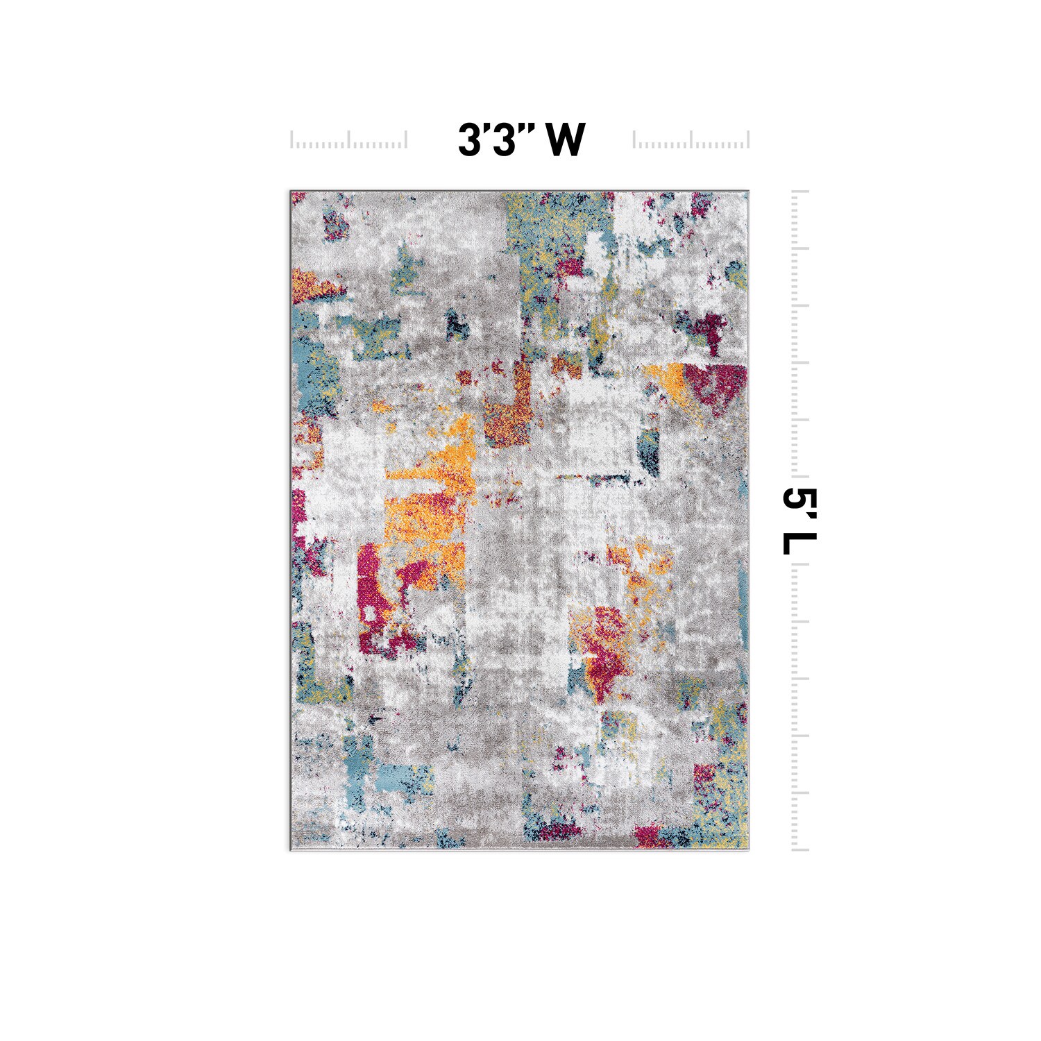 Multicolor Abstract Synthetic Rectangular Area Rug 3'3" x 5'