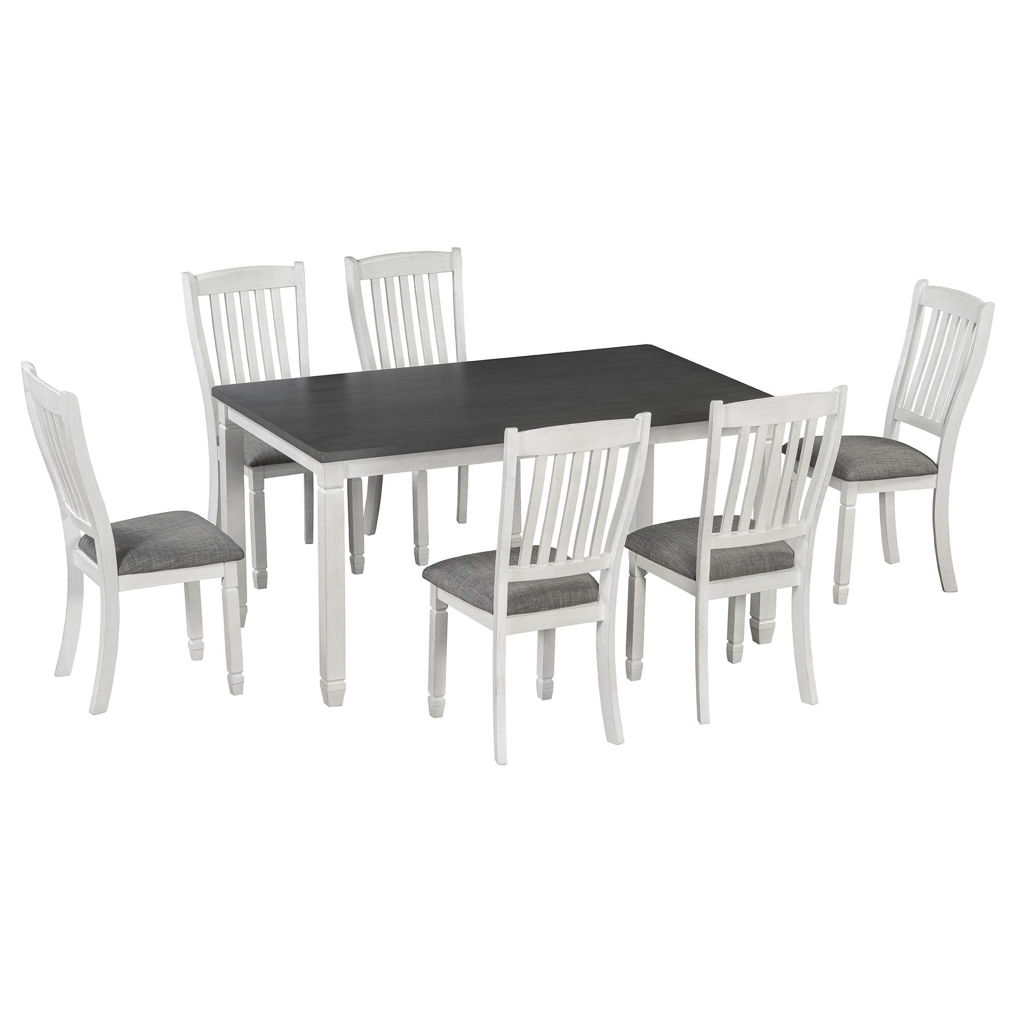 SINOFURN SYA330117BN White + Gray Rustic Dining Room Set with Rectangular Table ( Seats 6 )