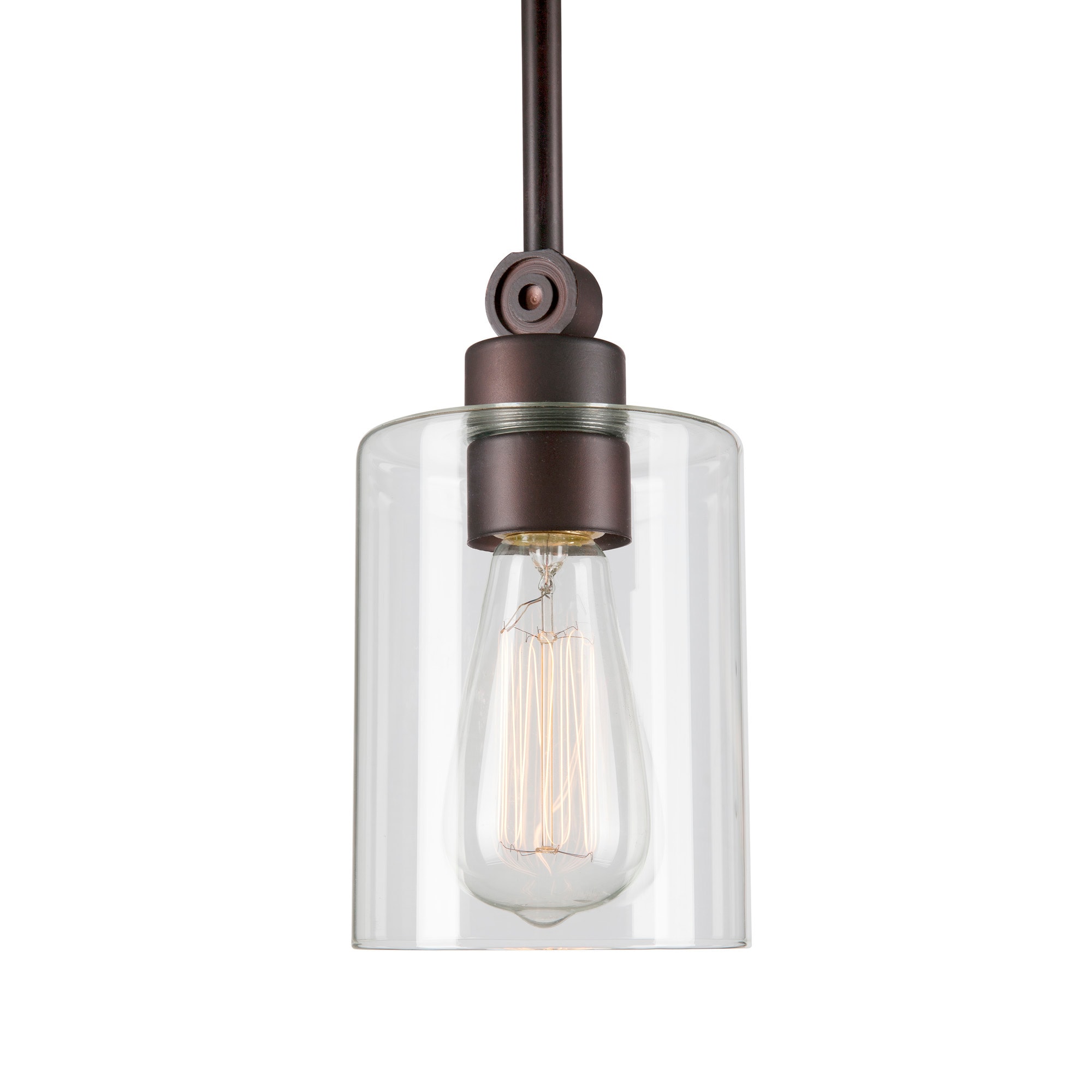 Antique Bronze Mini Drum Pendant with Clear Glass Shade