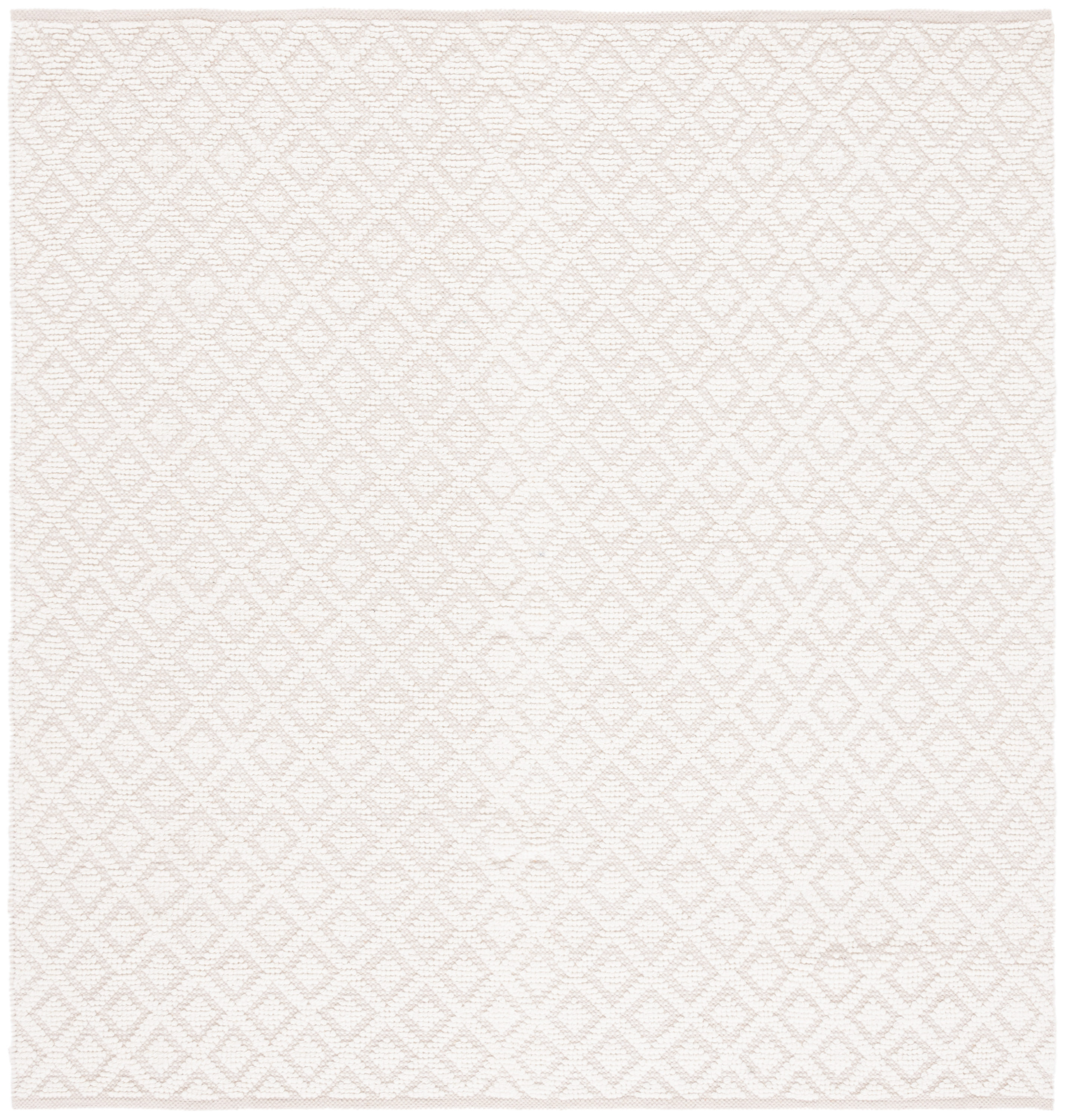 Elegant Ivory Square Hand-Knotted Wool & Cotton Rug - 6' x 6'