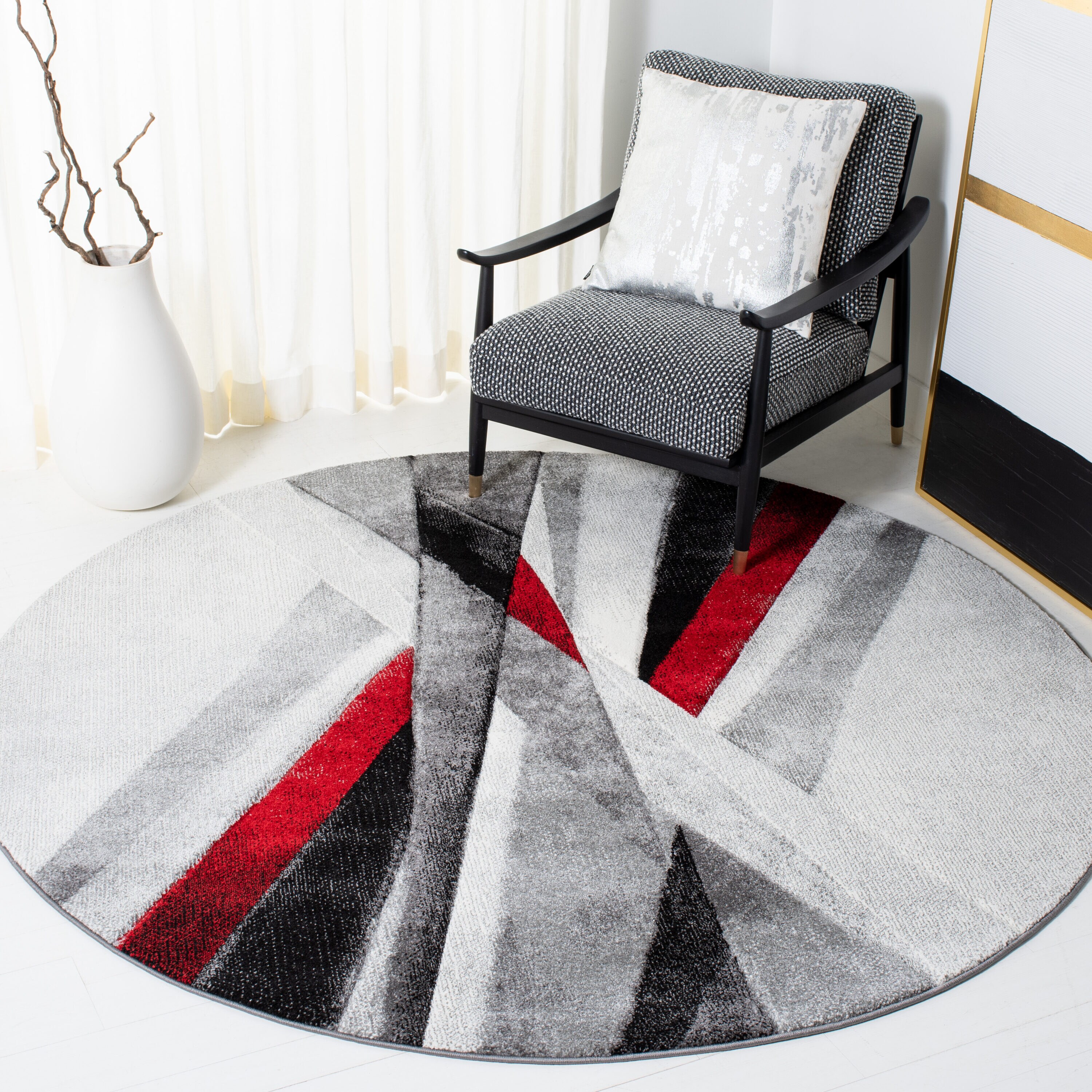 Hollywood 710Q Grey / Red 7 X 7 Round Area Rug