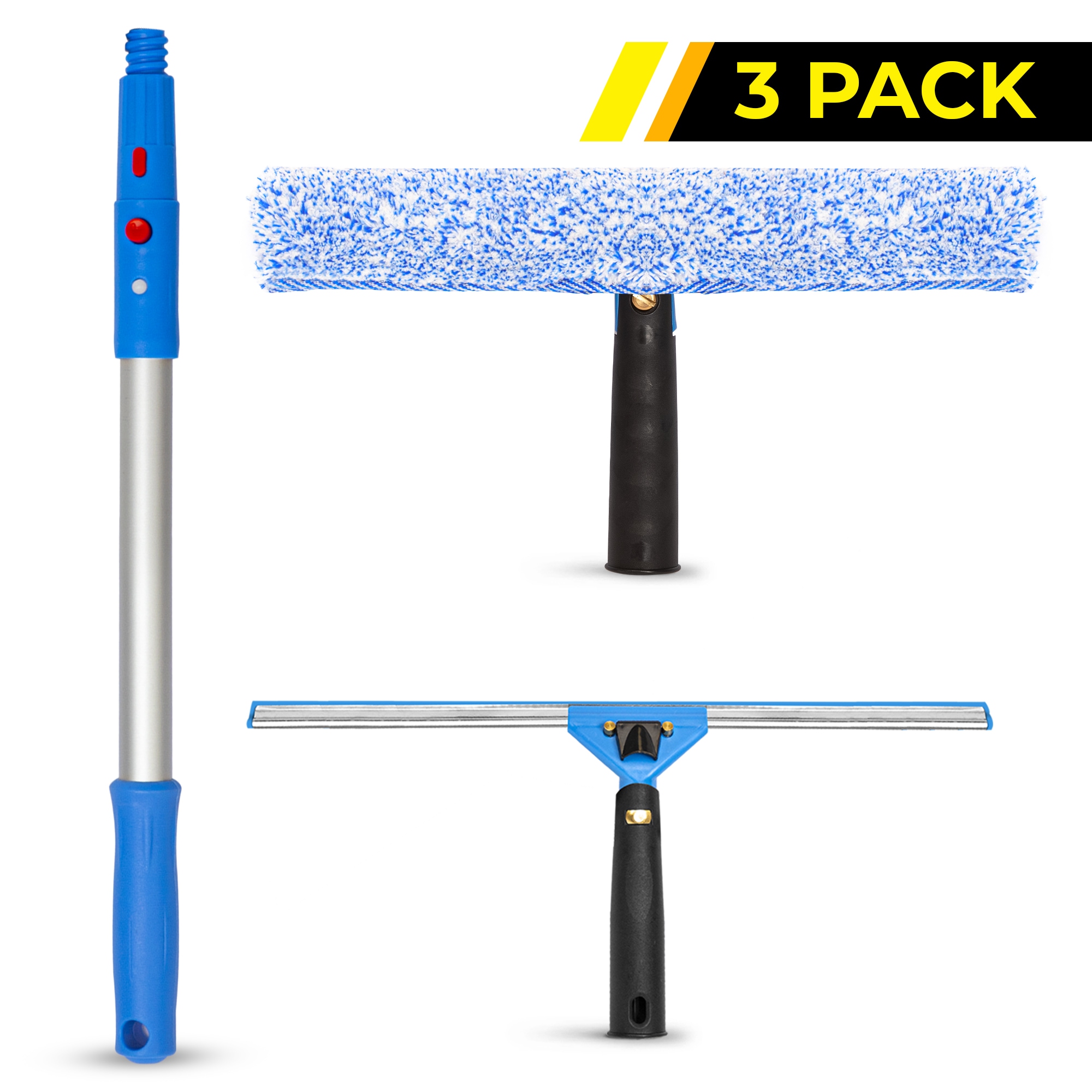 Gritt Commercial  Pro Window Washing Cleaning Kit with 14-In Swivel Window Squeegee and 14-In Swivel Microfiber Washer and 20-Inch Aluminum Pole 3-Pack