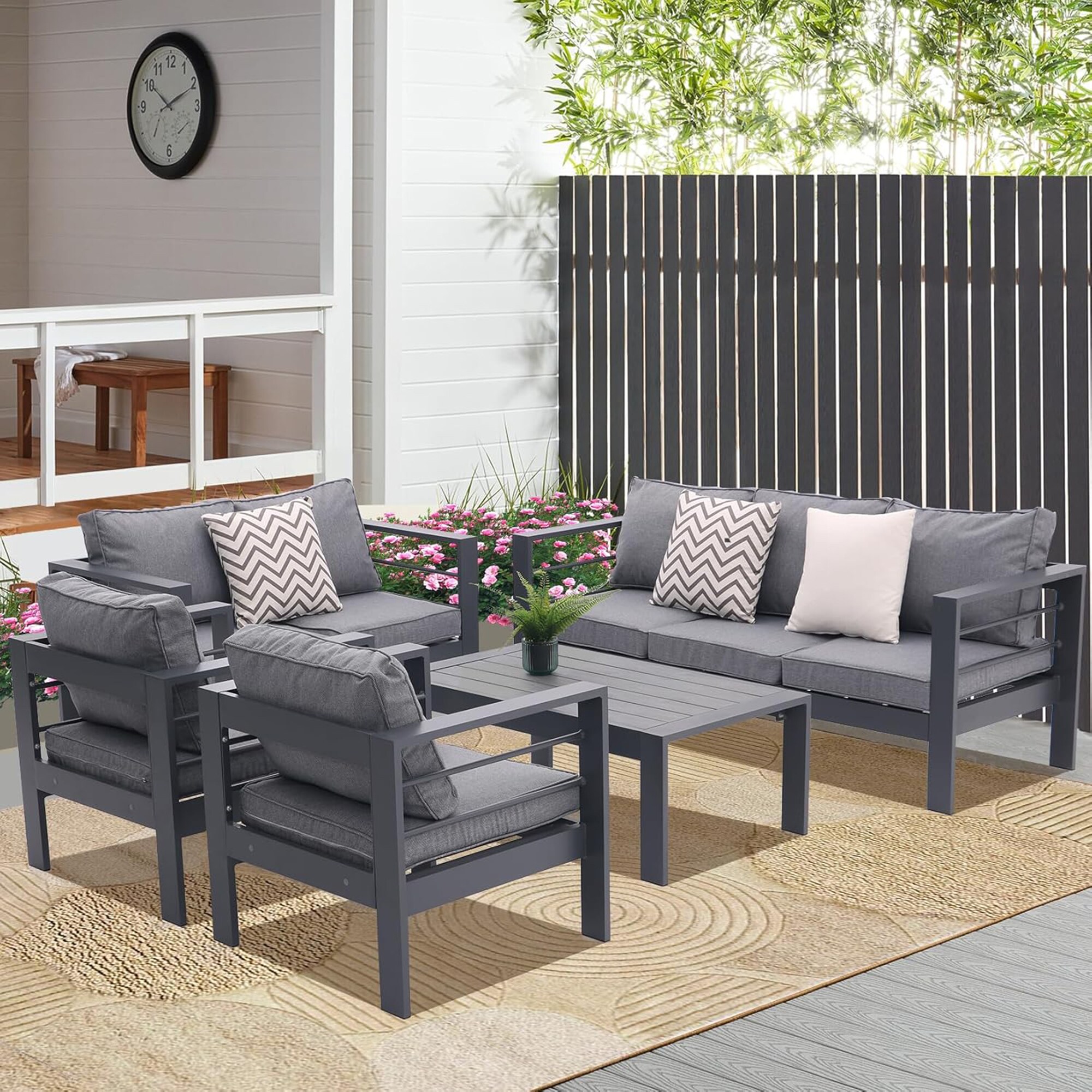 Mondawe MD-990-200 5 -Piece Patio Sofa Conversation Set with Gray Cushions