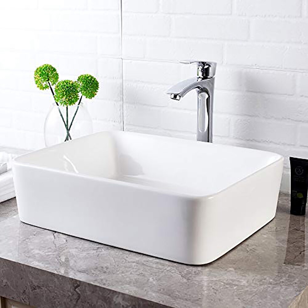 Matrix Decor White Ceramic Vessel Rectangular Modern Bathroom Sink (19. ...