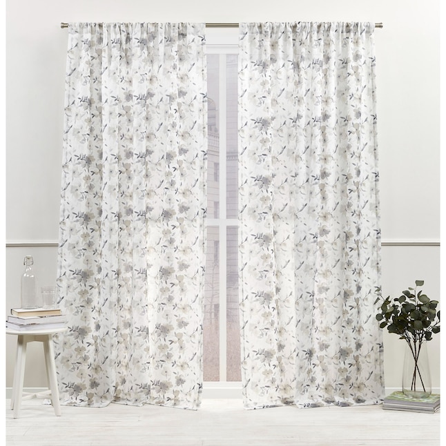 Nicole Miller New York Hattie Grey Fl Polyester 54 In W X 108 L Rod Pocket Top Light Filtering Curtain Panel Set Of 2, Nicole Miller Curtains 108