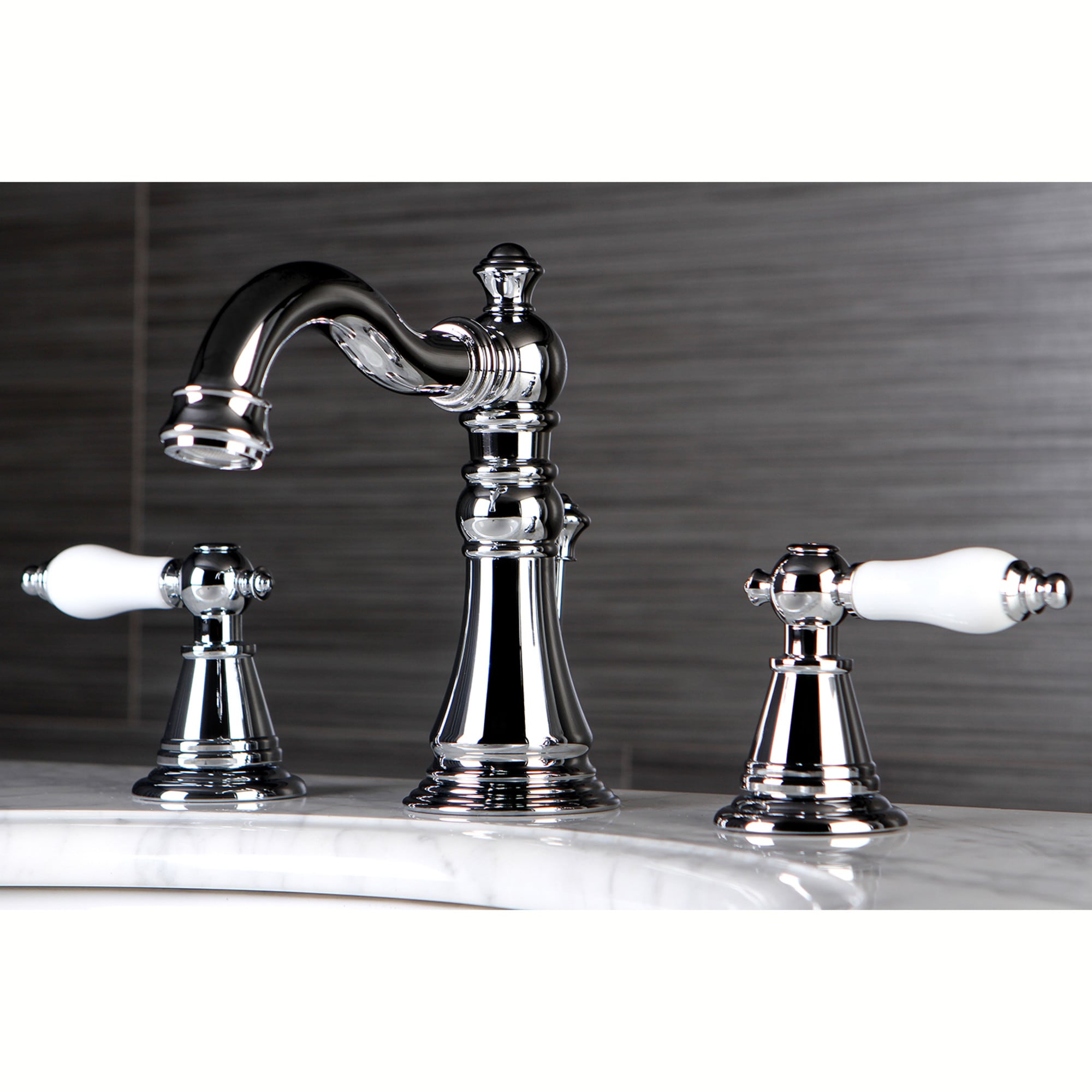 Kingston Brass WLFSC1971PL English Classic Polished chrome Widespread 2-handle Mid-arc Residential Handle Bathroom Sink Faucet with Drain