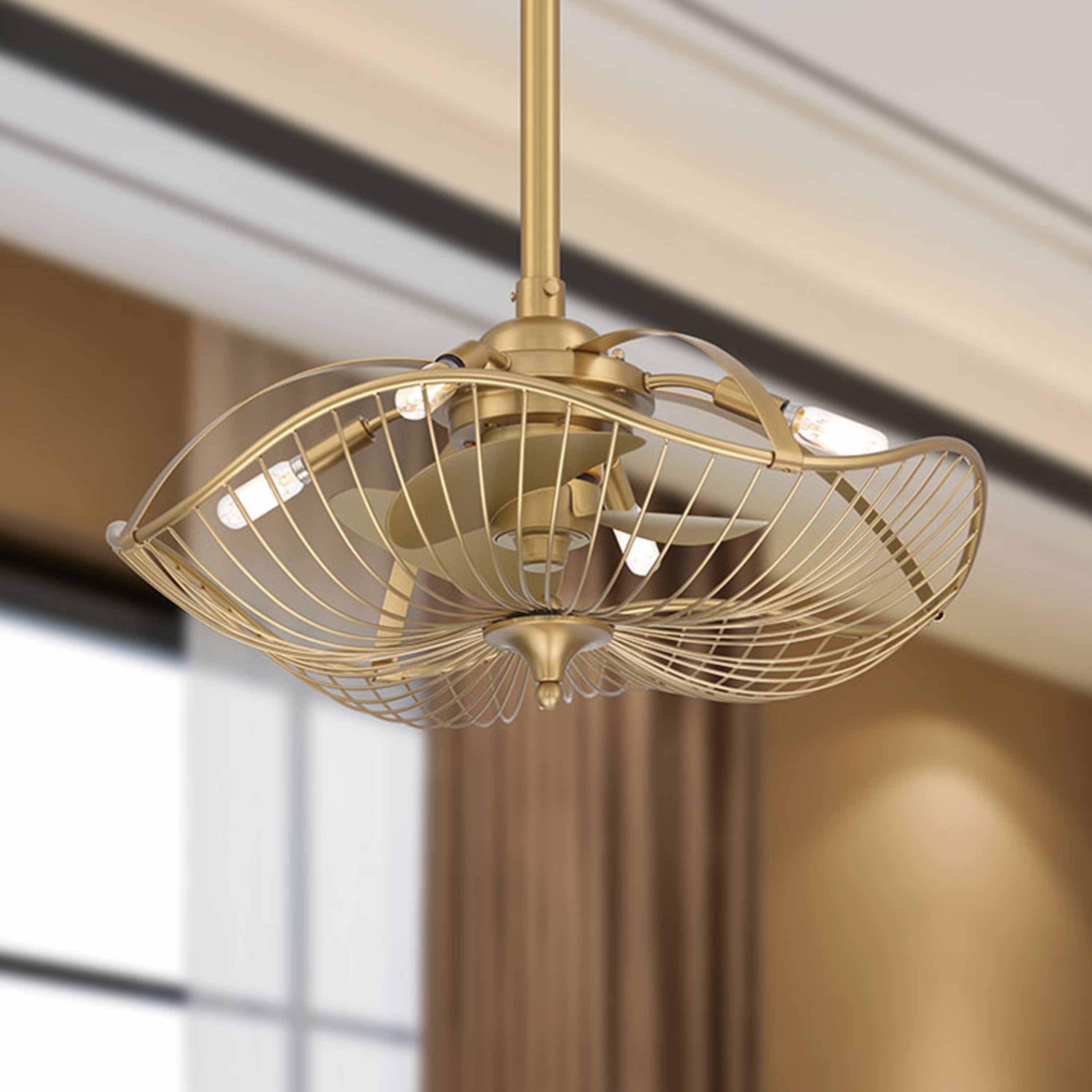 Arranmore Lighting & Fans AURI 22-in Aged Brass with Matte Blades Covered Outdoor Fandelier Ceiling Fan With Light and Wall Control Included 3 -Blade