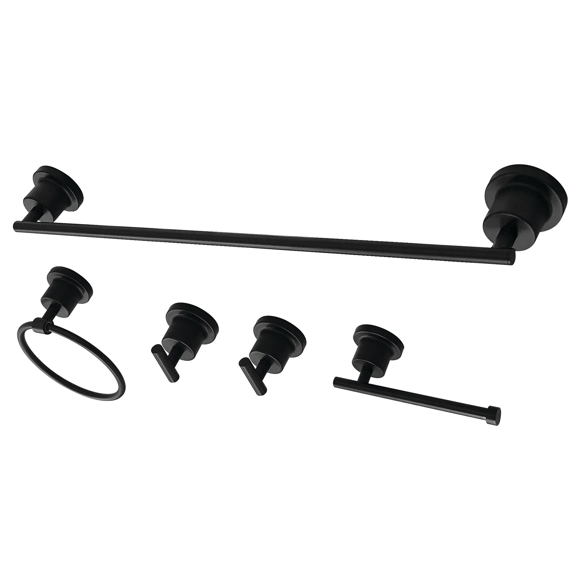 Kingston Brass WLBAH82134478MB 5 -Piece Concord Matte Black Decorative Bathroom Hardware Set Towel Bar, Toilet Paper Holder, Towel Ring ,Robe Hook Included