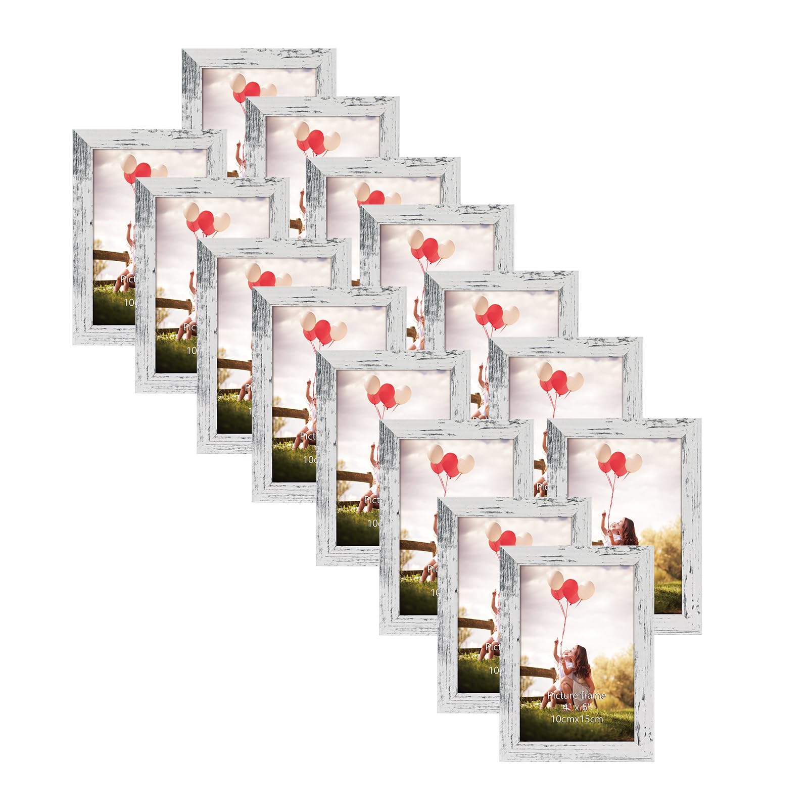 IUEST 4x6 Picture Frame Set of 15 Distressed White Rustic Style Frames for Wall or Tabletop Display durable home and garden #LIU0826R403