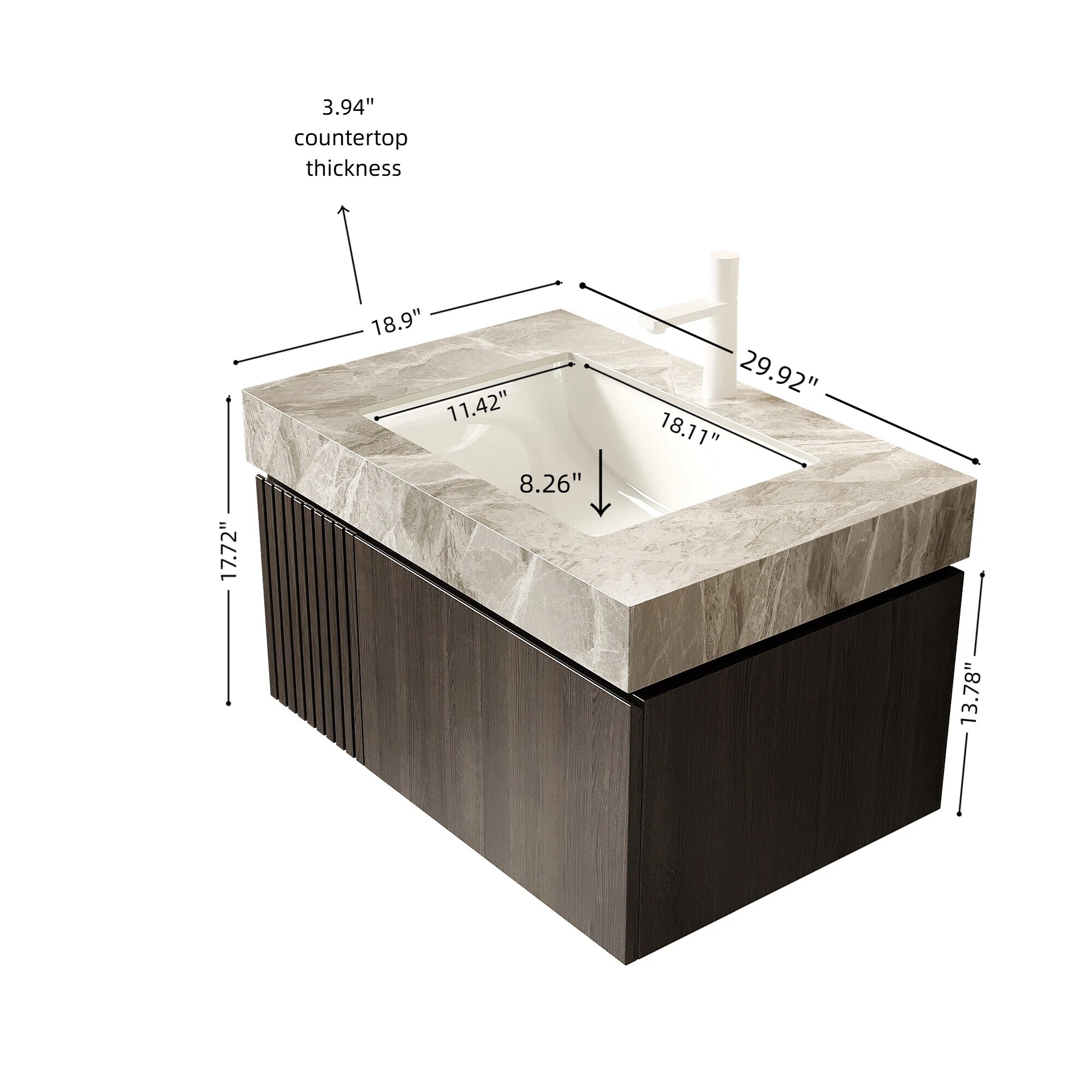 JUSHUA 30-in Espresso Woodgrain Floating Bathroom Vanity with Light ...