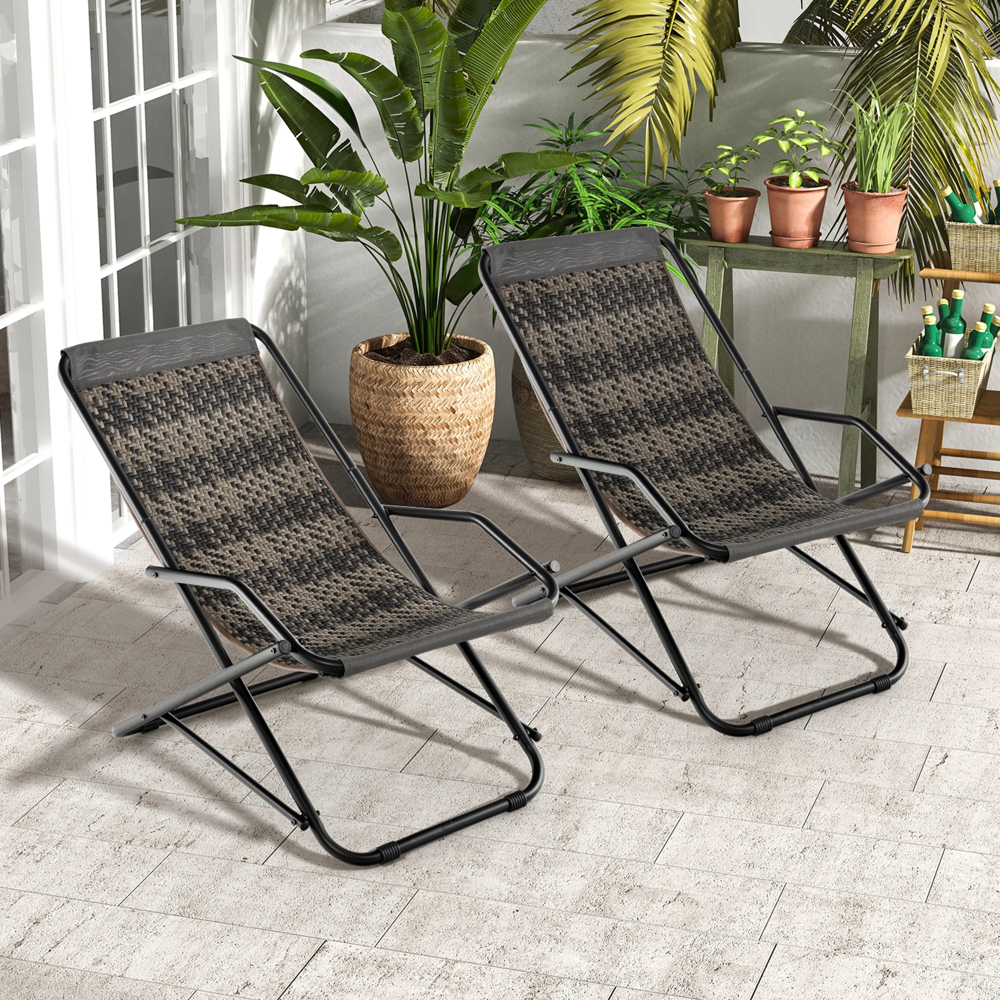 Bonnlo Folding Recliner Chair with Canopy (Grey)