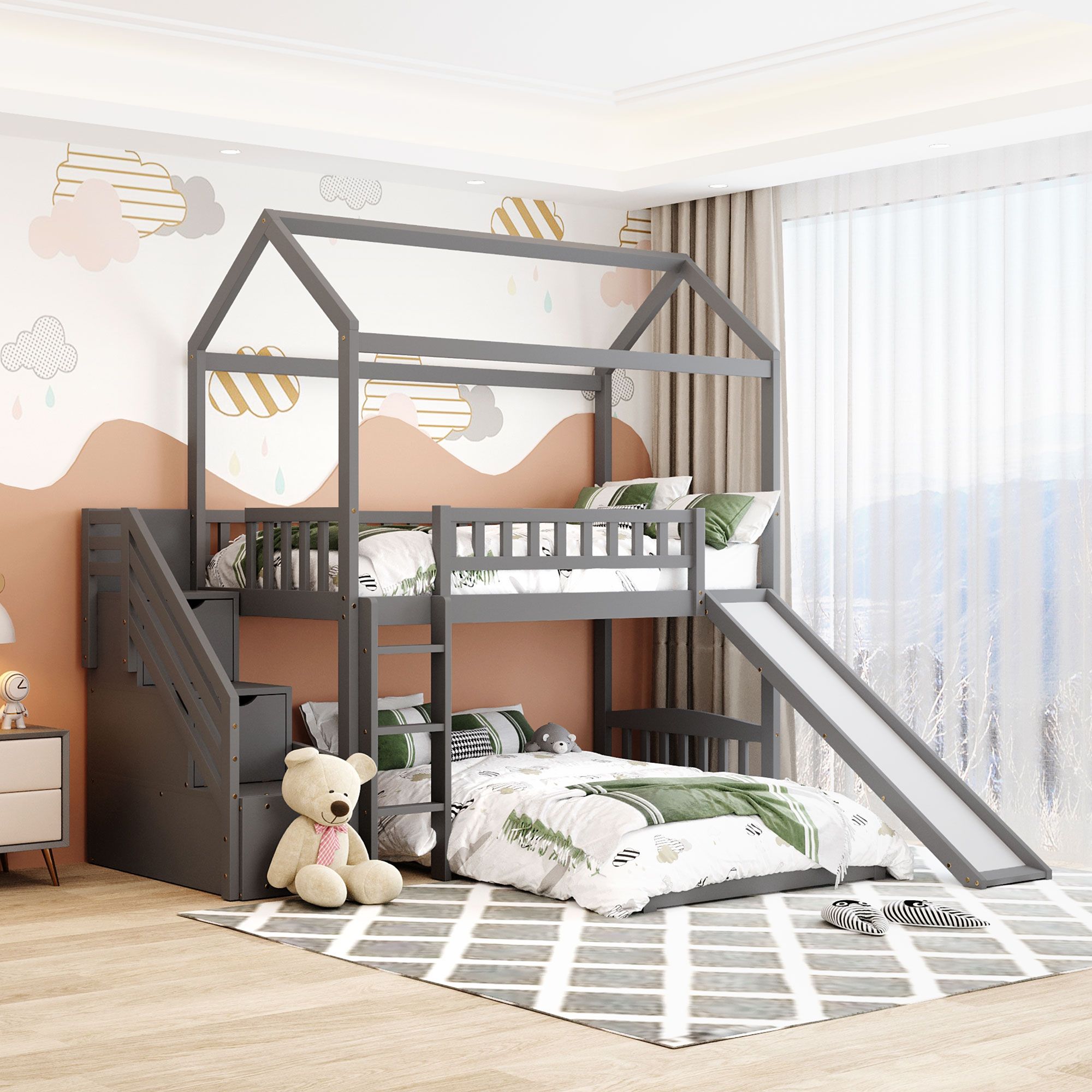 Yiekholo LL-1804AAE Gray Twin over twin Bunk Bed