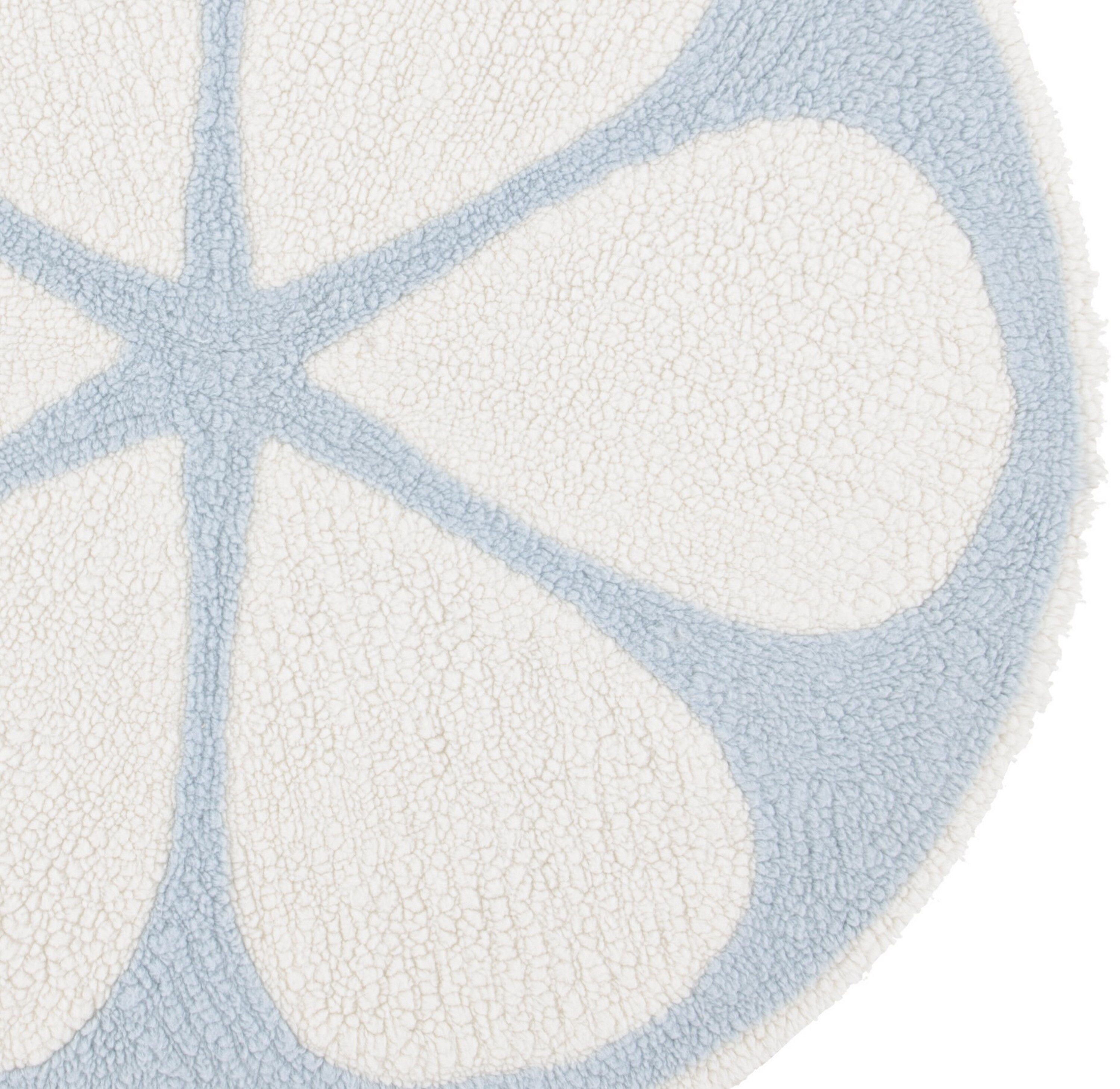 Ivory and Light Blue Round Tufted Wool Area Rug
