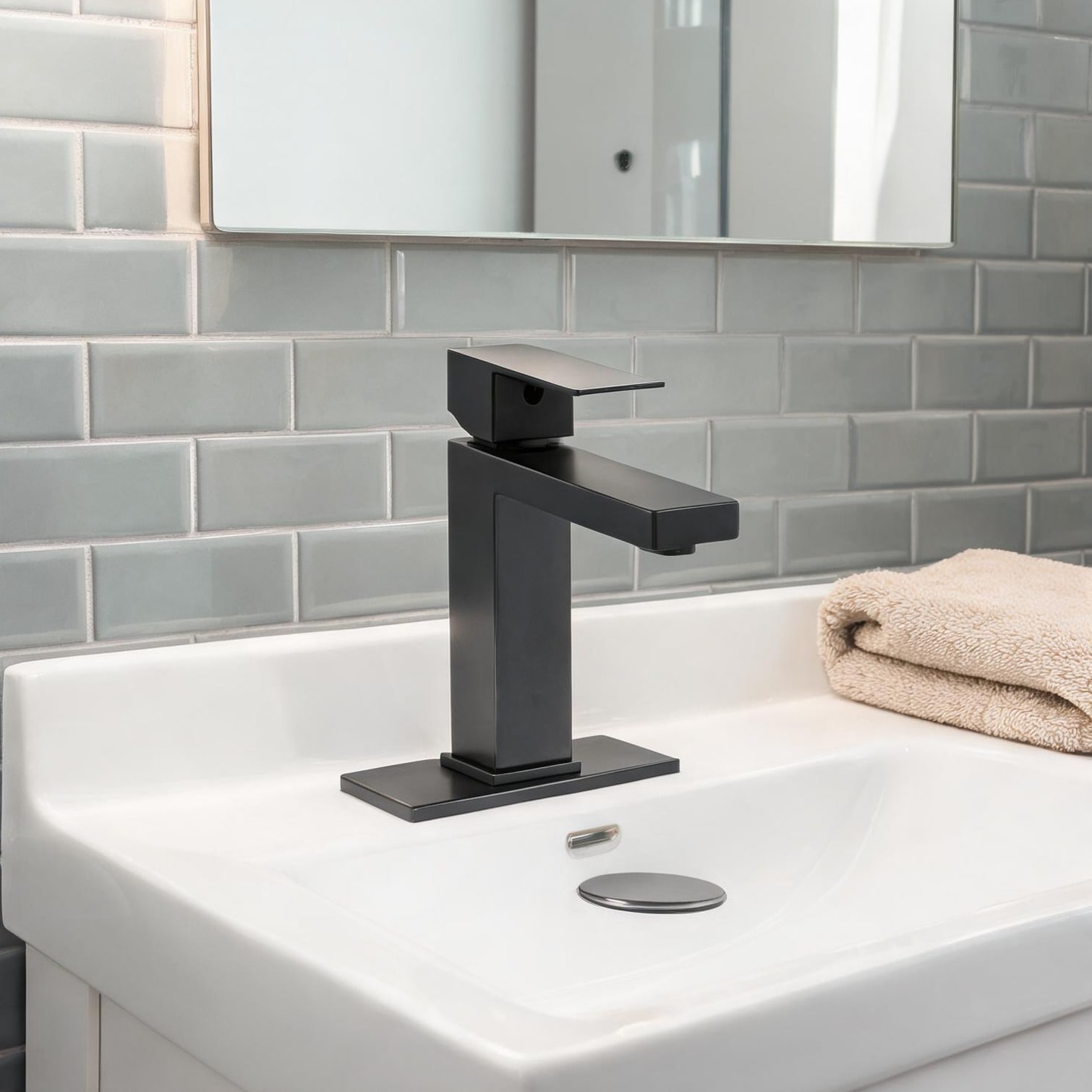 Naturefalls Square Single-Hole Bathroom Sink Faucet with Easy-Control ...