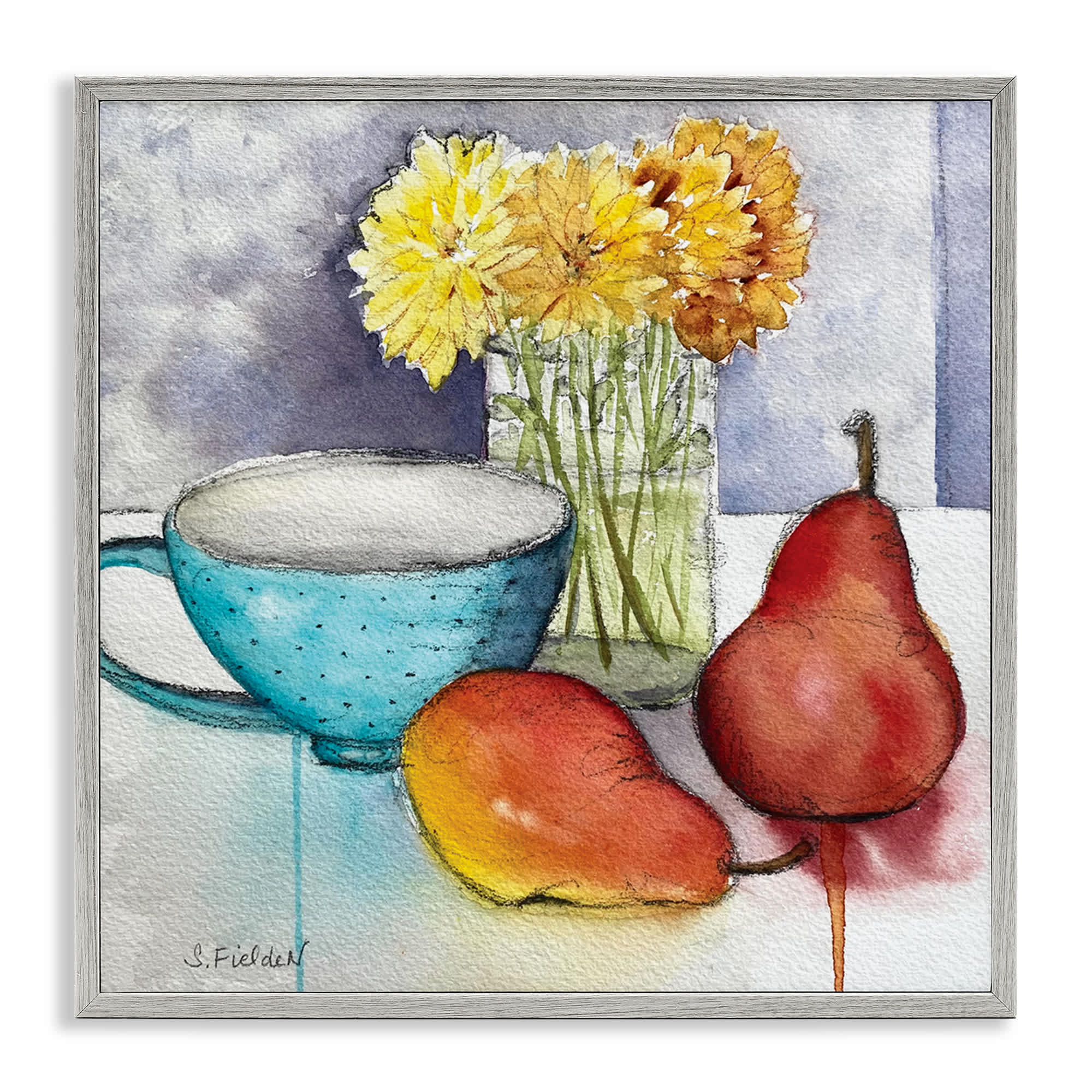 Stupell Industries BS-581-GFF-24X24 Modern Kitchen Teacup and Fruit Gray Framed Giclee Art By Stephanie Fielden 24 x 24