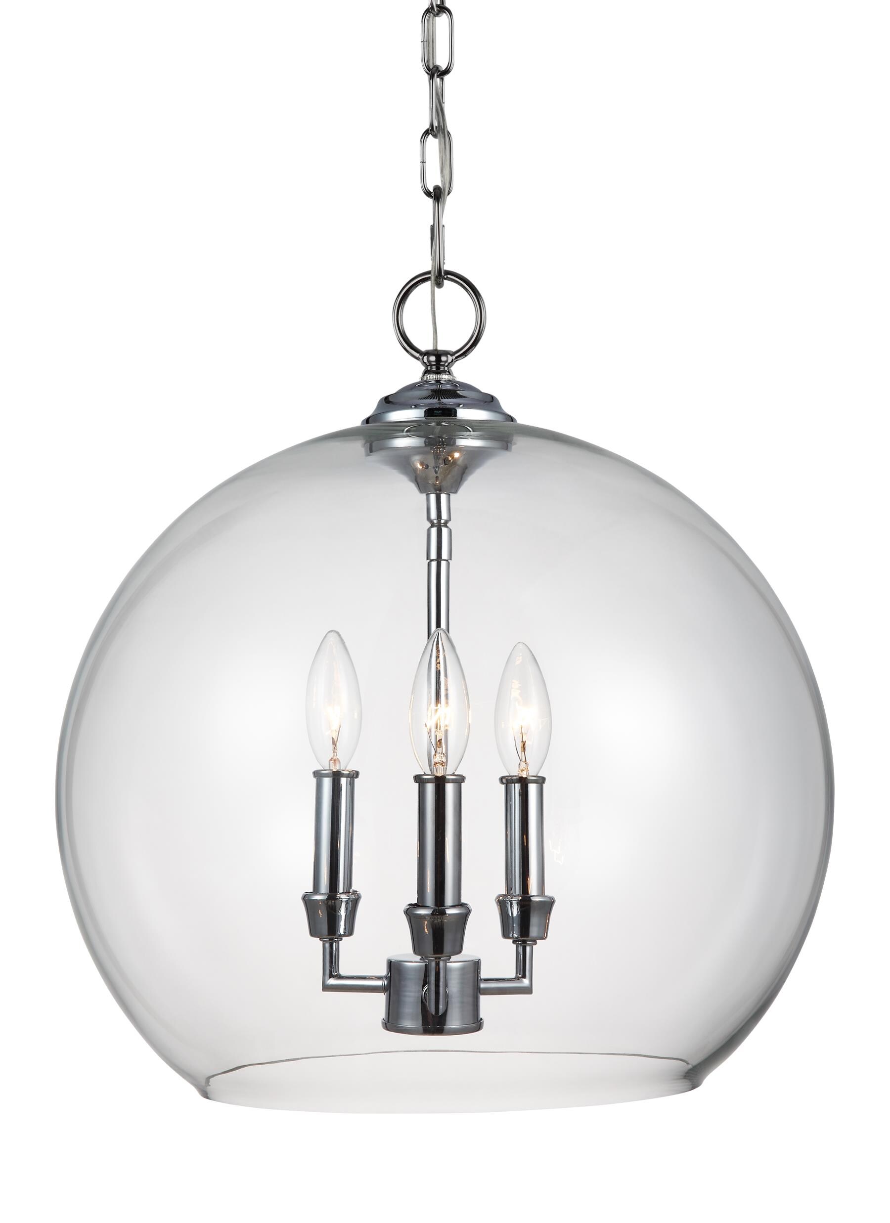 Generation Lighting F3155/3CH Lawler 3 -Light Chrome Traditional Clear glass Bowl Medium Hanging Pendant light
