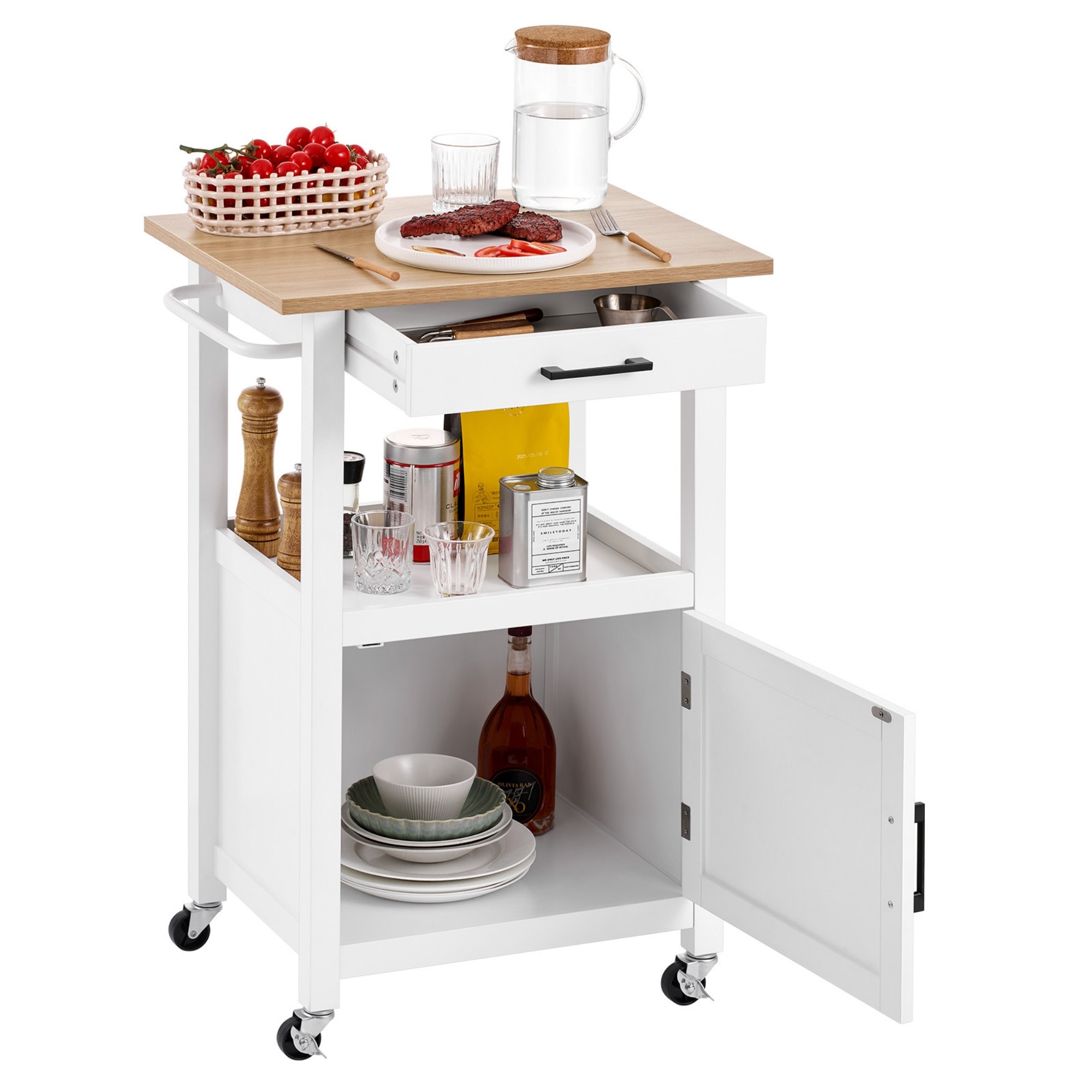 Dimakai - White MDF Base with MDF Laminate Top Rolling Kitchen Cart ( 21.65-in x 17.71-in x 35.82...