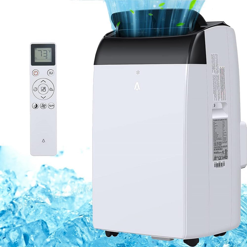 Qeetex ZYS-PHO-0XJ11HNO 12000 BTU Portable Air Conditioner for Room Up to 550 Sq Ft 3-in-1 AC Unit with Dehumidifier Fan Quiet Sleep Mode Remote LED Display 24H Timer Easy Install with Wheels - White