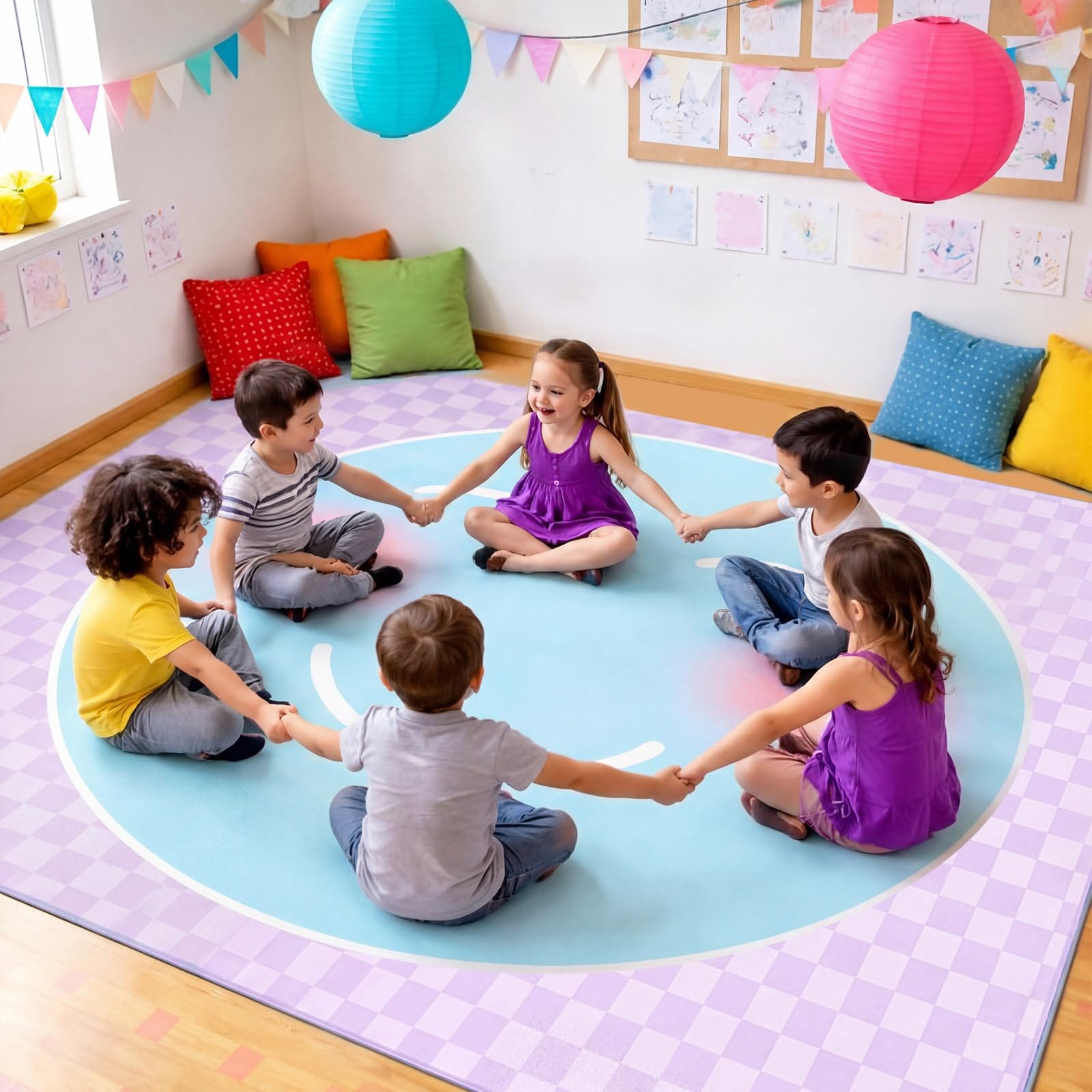 SenQWFa 7 6 x 5 ft Pastel Classroom Rug Soft Velvet Educational Area ...