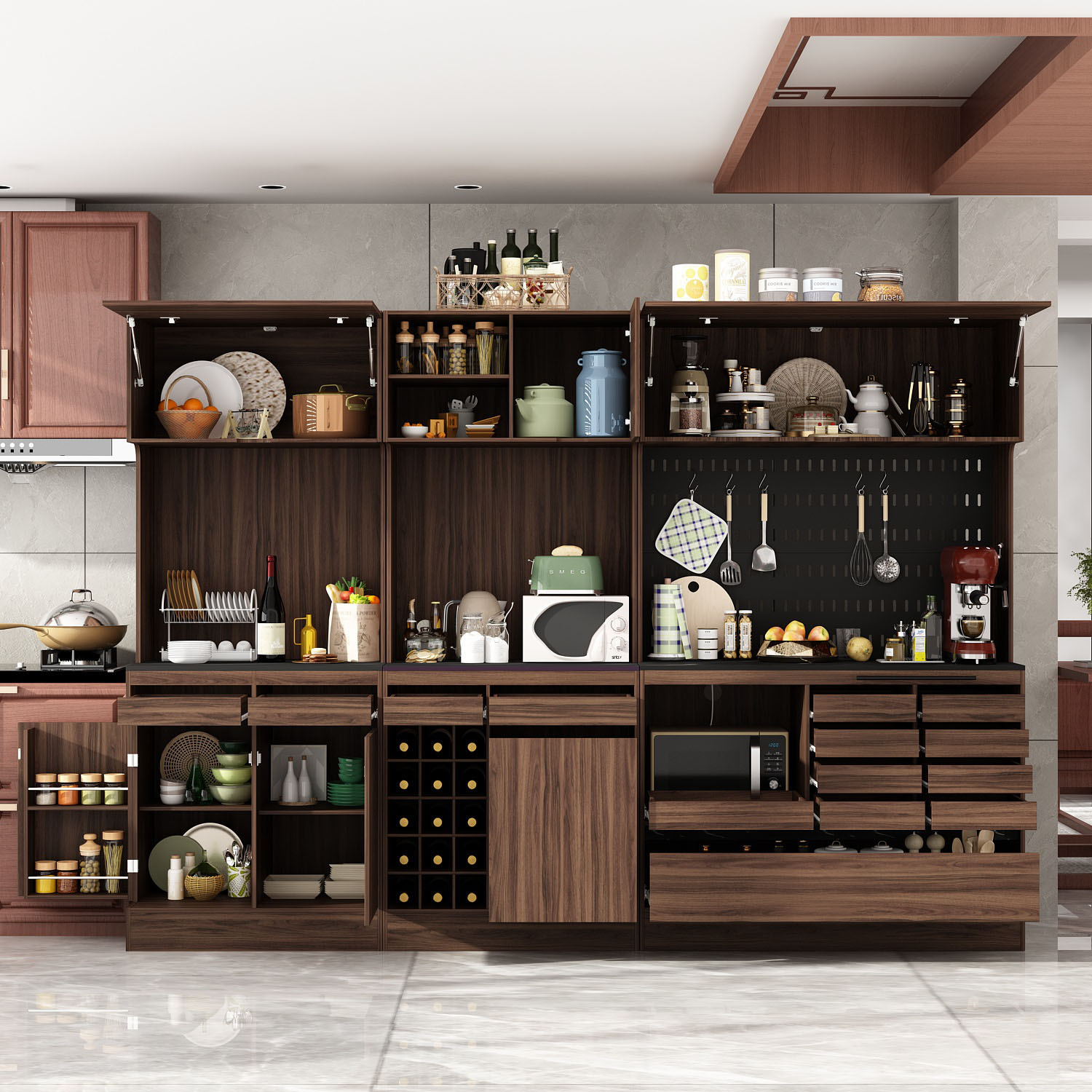 64 Freestanding Tall Kitchen Pantry Cabinet Corner Bar Wine Storage Cabinet