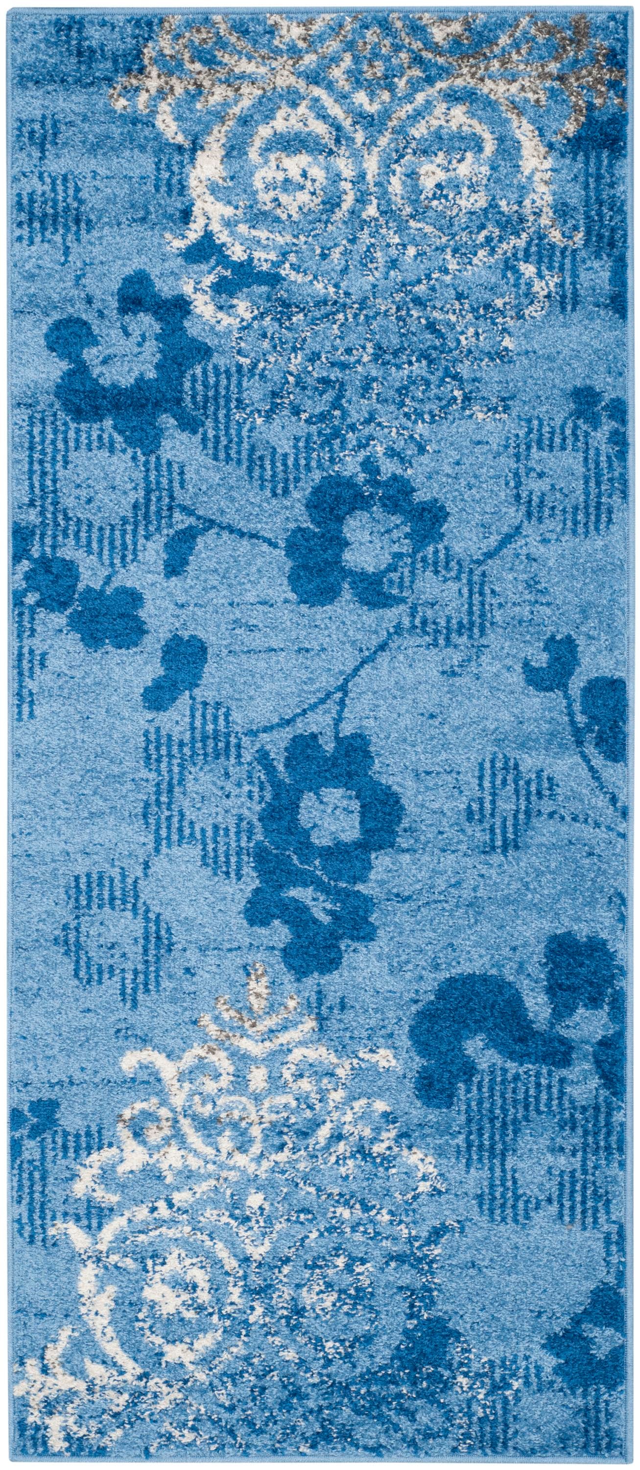 Safavieh ADR114F-26 Adirondack Serene 3 x 6 (ft) Loomed Polypropylene Light Blue/Dark Blue Rectangular Indoor Damask Coastal Runner rug