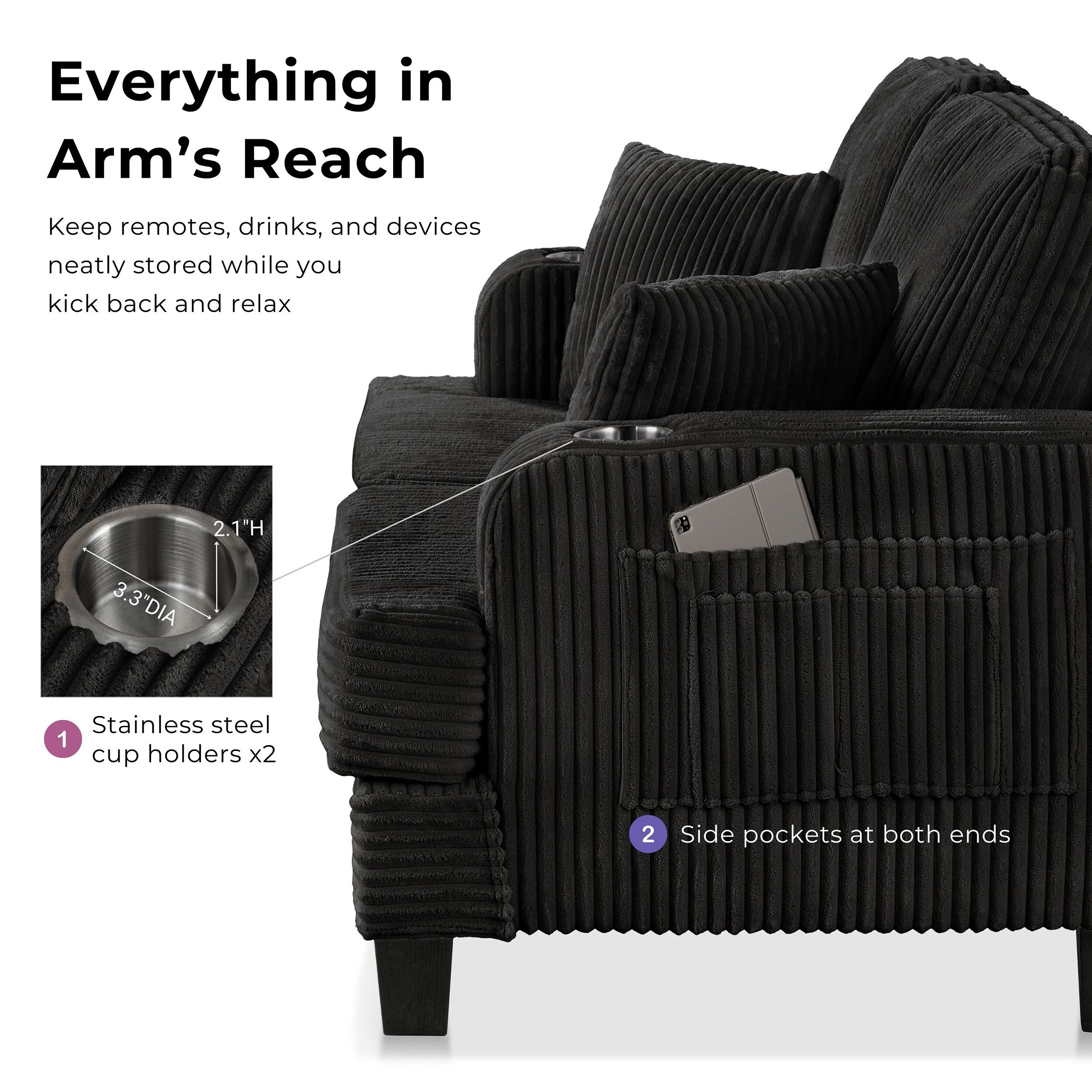 Furniture of America IDF-SL6932BK-LV Sofas-Loveseats - View #14