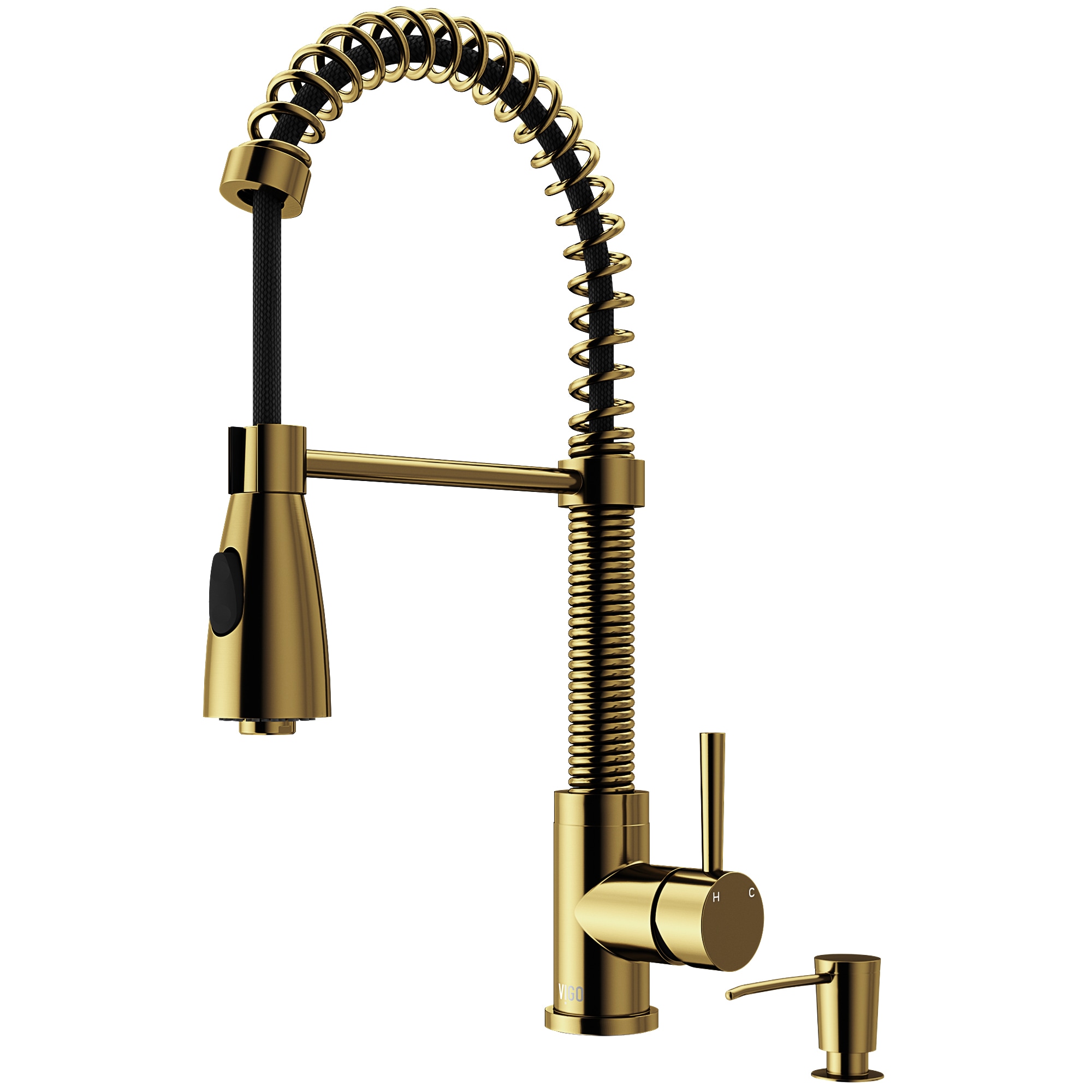 VIGO VG02003MGK2 Brant Matte Brushed Gold Single Handle Deck-mount Pull-down Kitchen Faucet with Sprayer (Soap Dispenser Included)