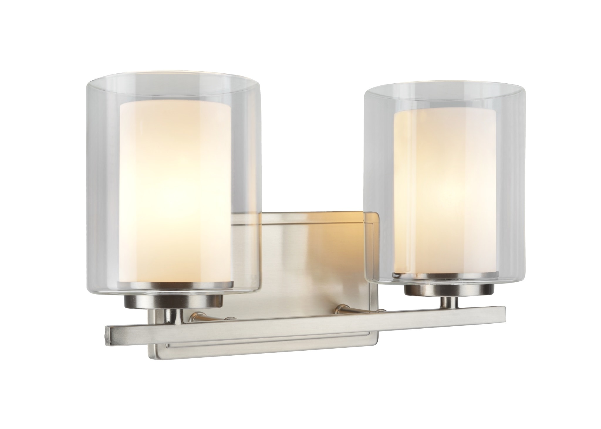 Satin Nickel 2-Light Vanity Wall Fixture with Clear Glass Shade