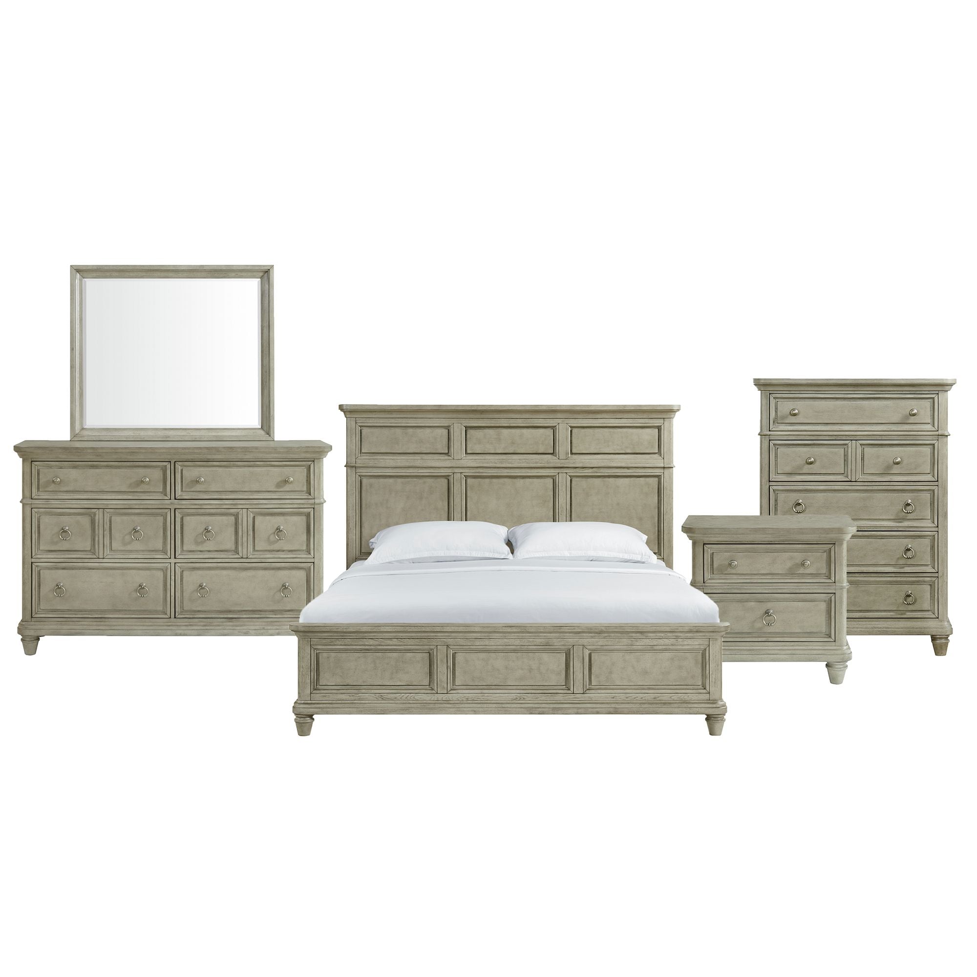 Picket House Furnishings B-11360-3-KB-5PC Emiko Light Grey King Bedroom Set
