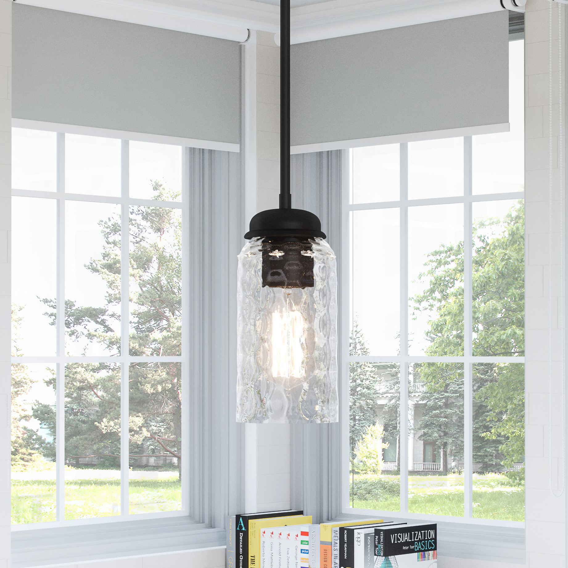 Quoizel BLA1505MBK Blanche Matte Black Transitional Textured Glass Globe Mini Hanging Pendant Light