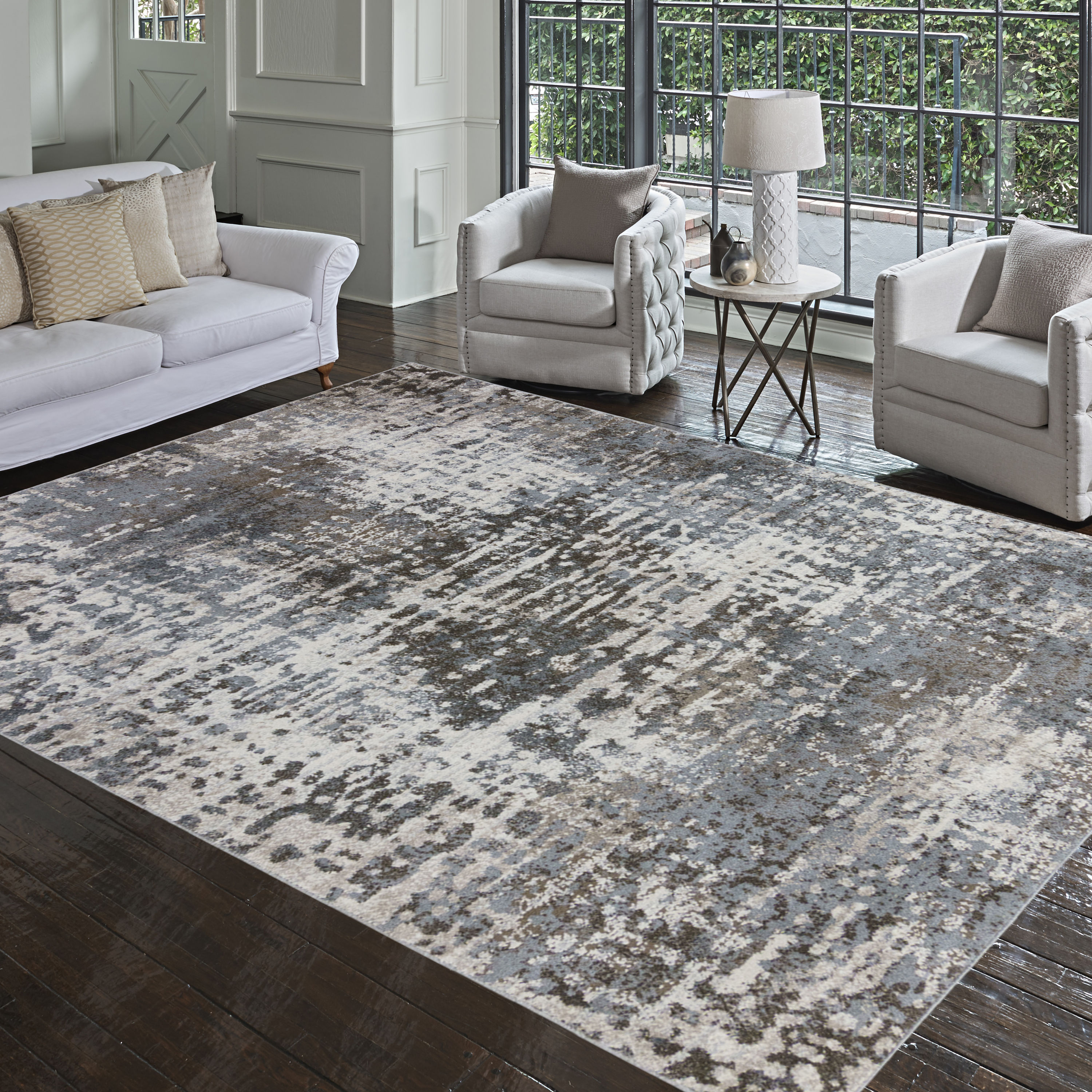 Origin 21 Abstract X Beige Ivory Indoor Distressed/Overdyed Area Rug in  the Rugs department at
