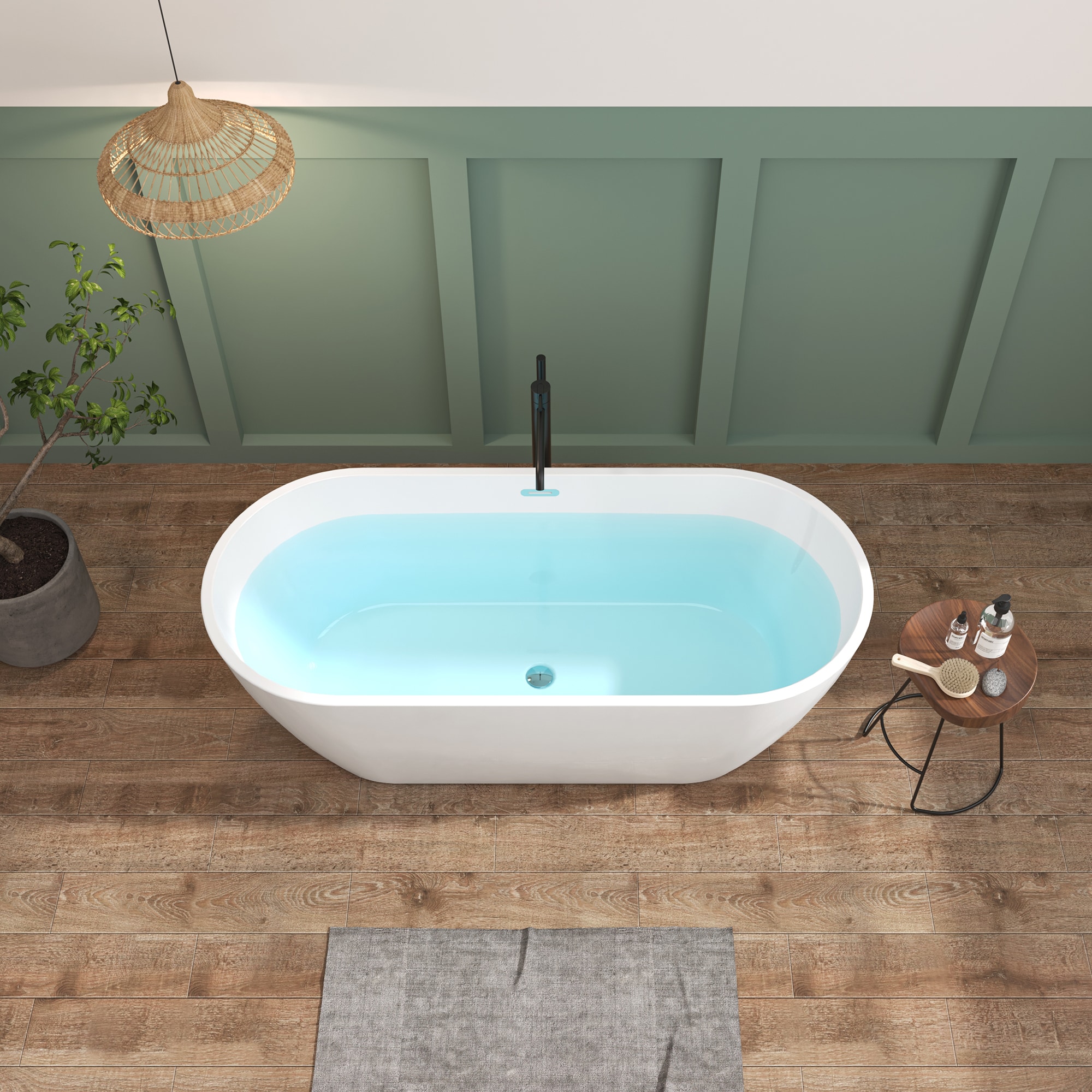 HEATGENE 55" White and Matte Black Acrylic Freestanding Bathtub