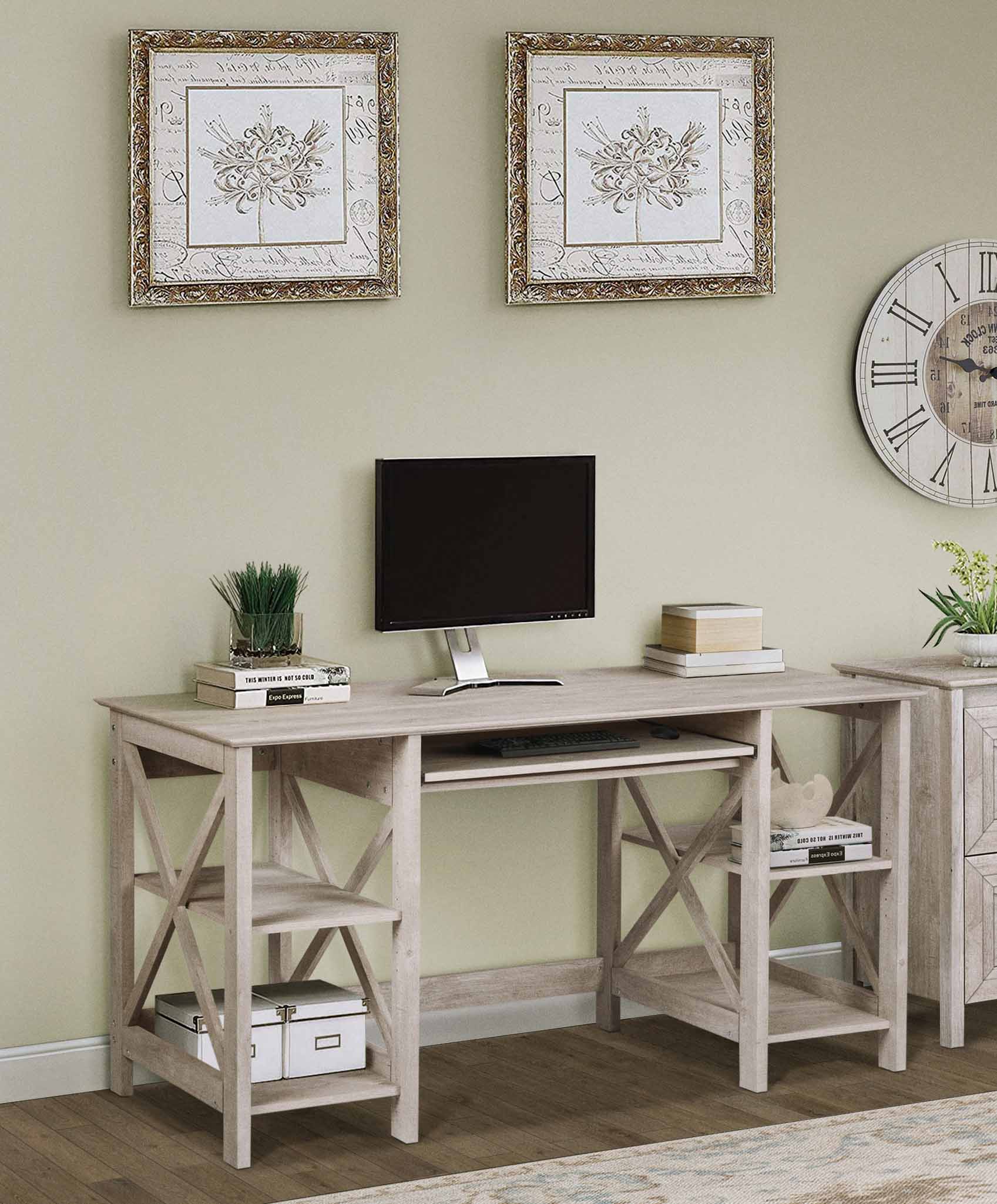 Saint Birch Finley 59-inch Writing Desk, White/Gray Oak