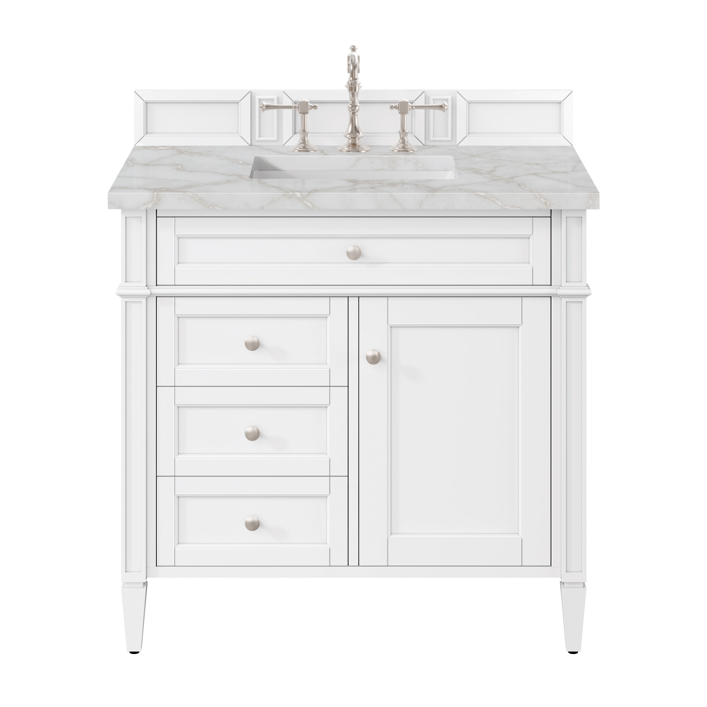 James Martin Vanities 655-V36-BW-3VSL Brittany 36-in Bright White Undermount Single Sink Bathroom Vanity with Victorian Silver Quartz Top